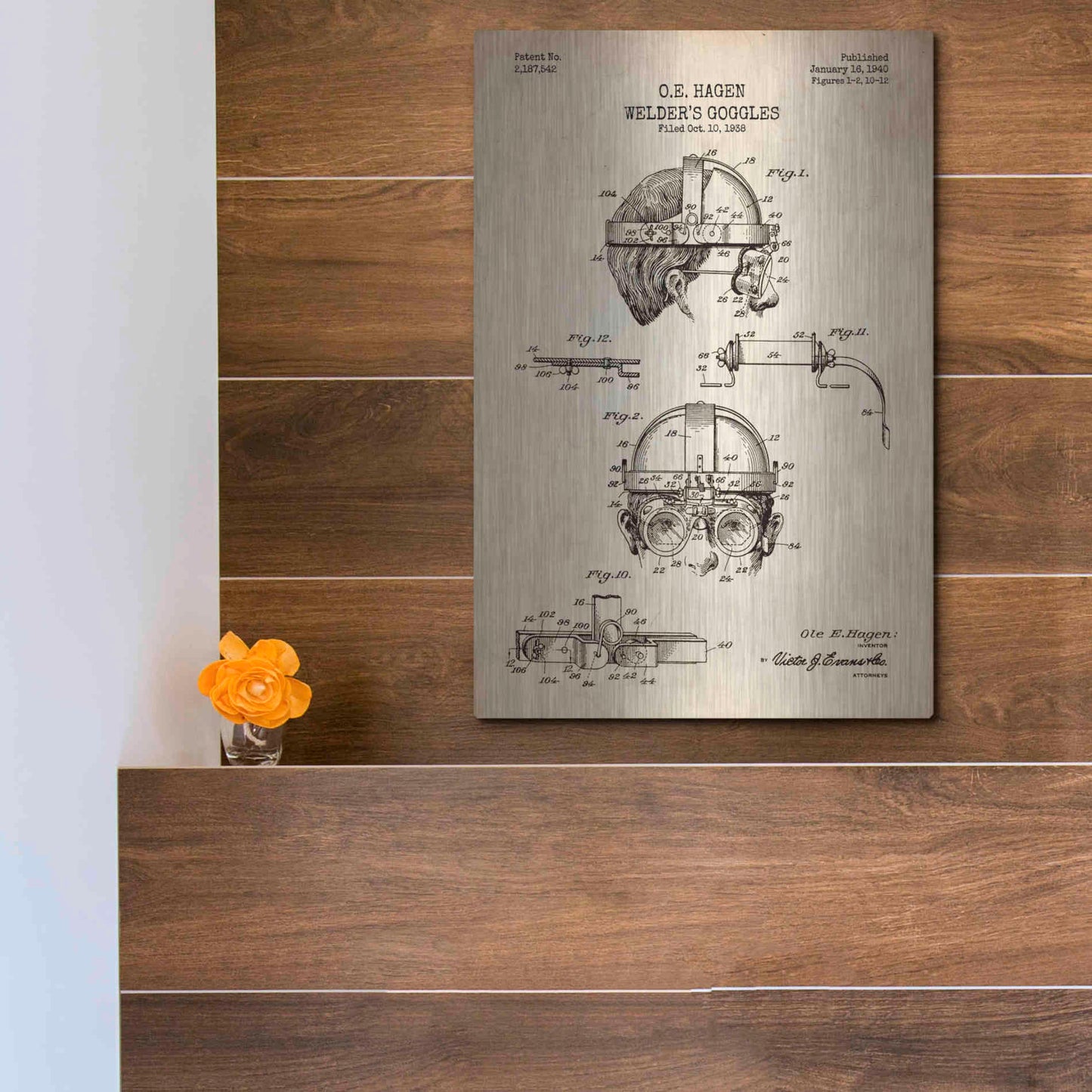 Luxe Metal Art 'Welding Goggles Blueprint Patent Parchment' Metal Wall Art,12x16