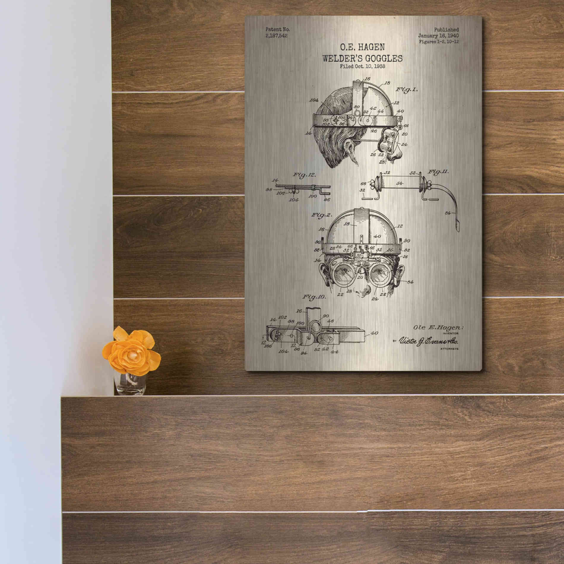 Luxe Metal Art 'Welding Goggles Blueprint Patent Parchment' Metal Wall Art,12x16