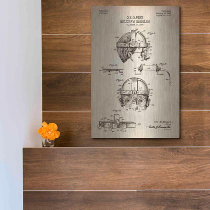 Luxe Metal Art 'Welding Goggles Blueprint Patent Parchment' Metal Wall Art,12x16