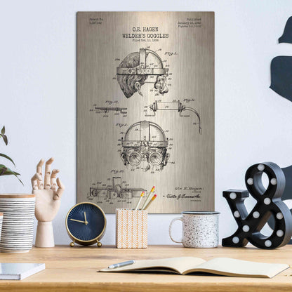 Luxe Metal Art 'Welding Goggles Blueprint Patent Parchment' Metal Wall Art,12x16