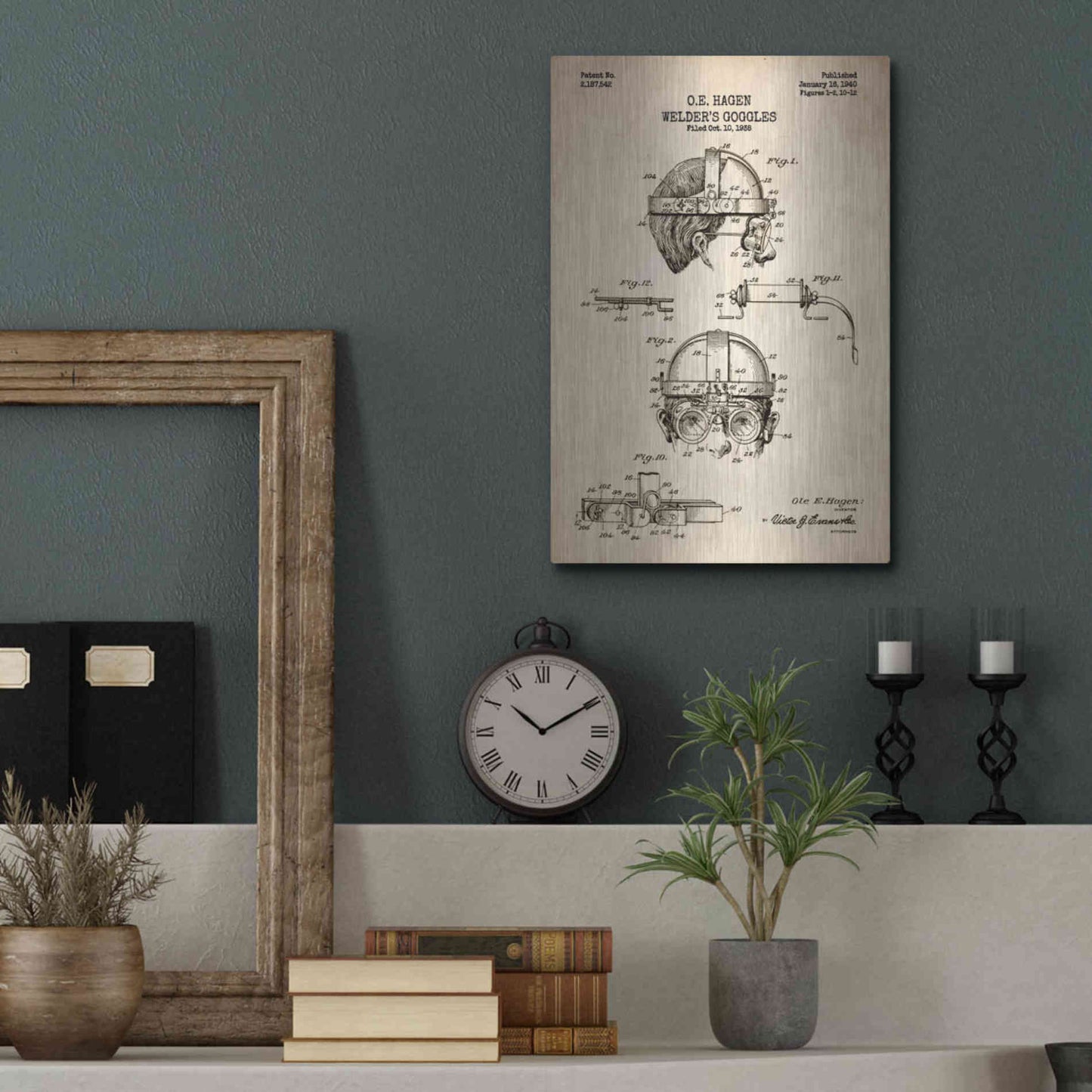 Luxe Metal Art 'Welding Goggles Blueprint Patent Parchment' Metal Wall Art,12x16