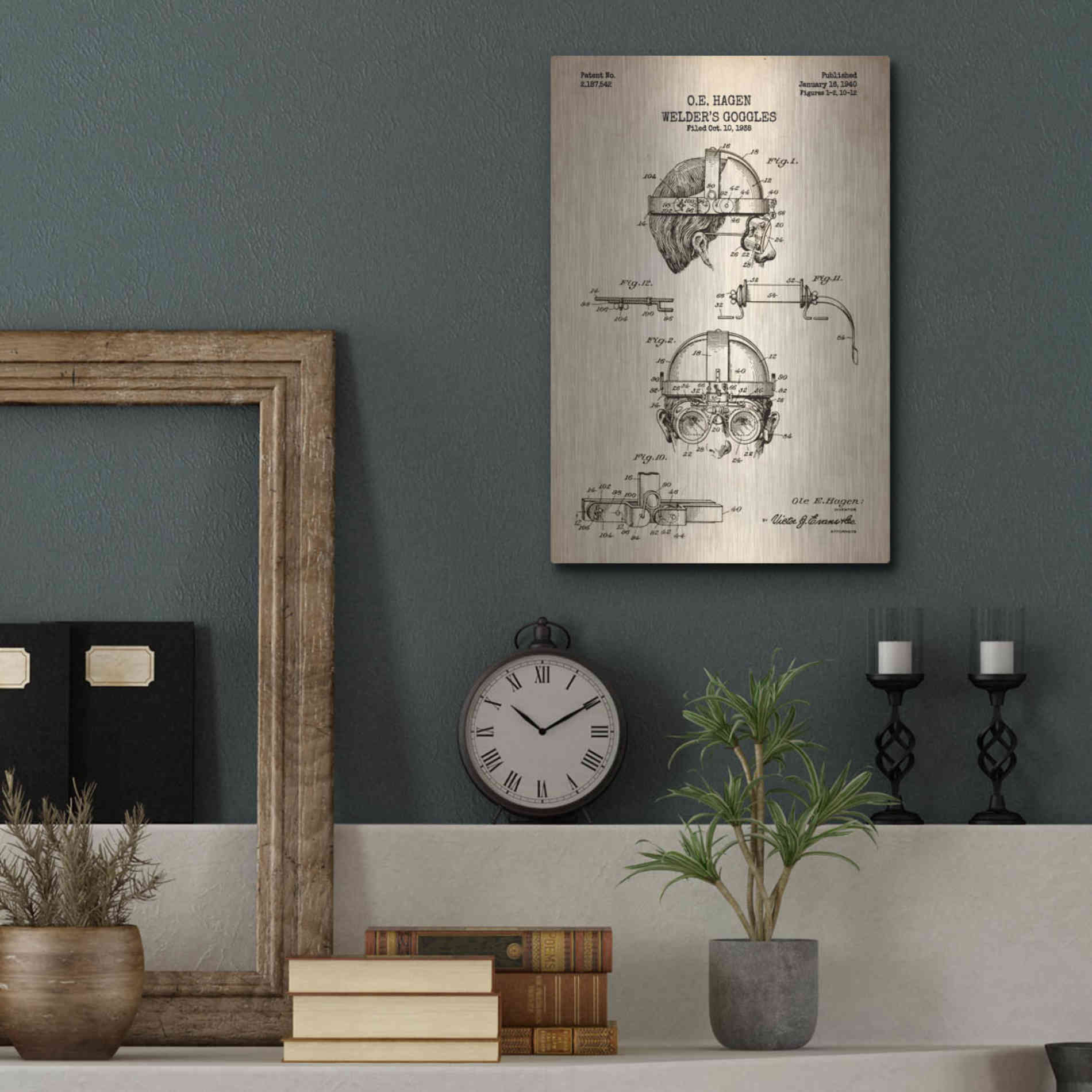 Luxe Metal Art 'Welding Goggles Blueprint Patent Parchment' Metal Wall Art,12x16