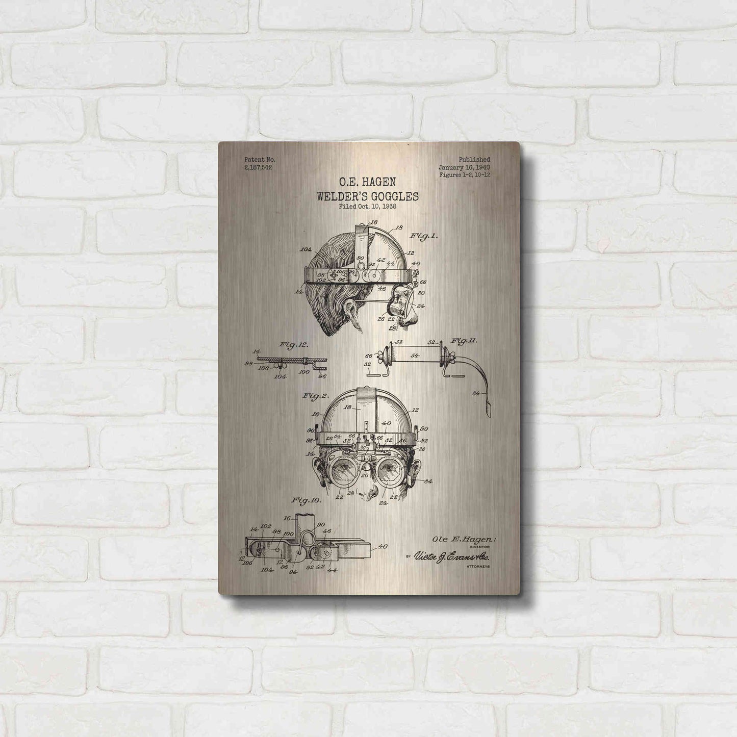 Luxe Metal Art 'Welding Goggles Blueprint Patent Parchment' Metal Wall Art,16x24