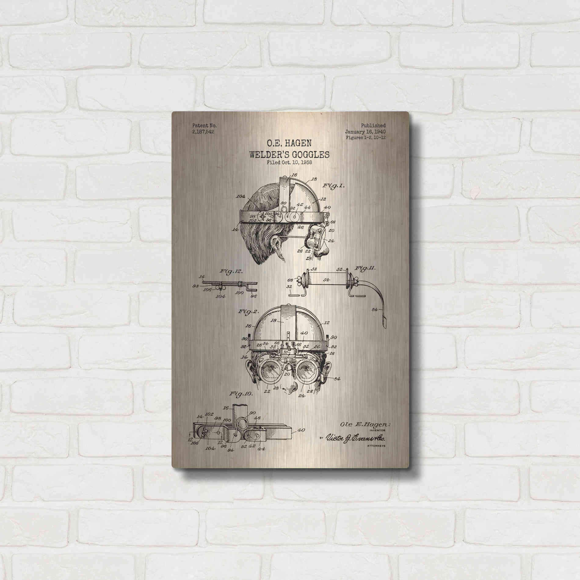 Luxe Metal Art 'Welding Goggles Blueprint Patent Parchment' Metal Wall Art,16x24