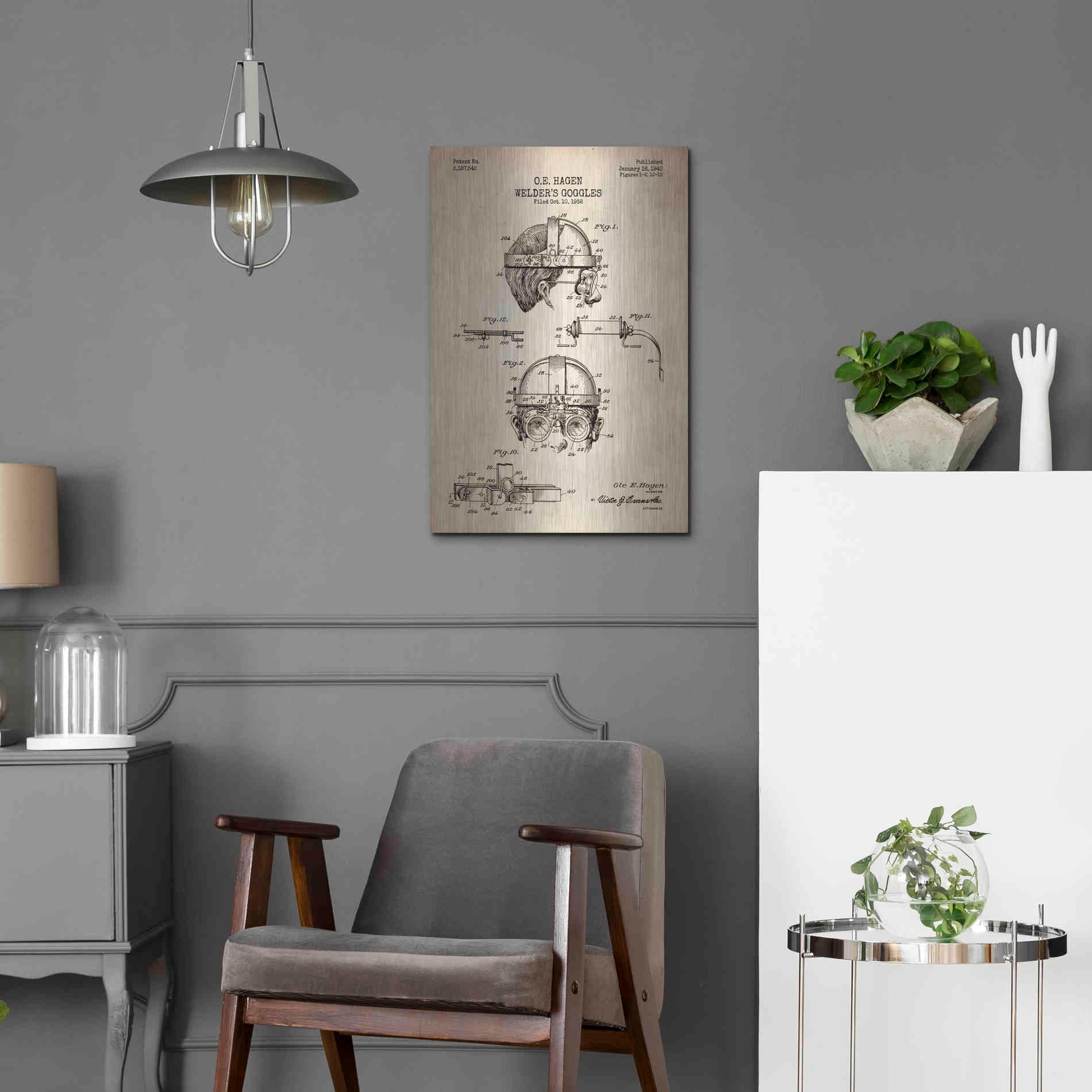 Luxe Metal Art 'Welding Goggles Blueprint Patent Parchment' Metal Wall Art,16x24
