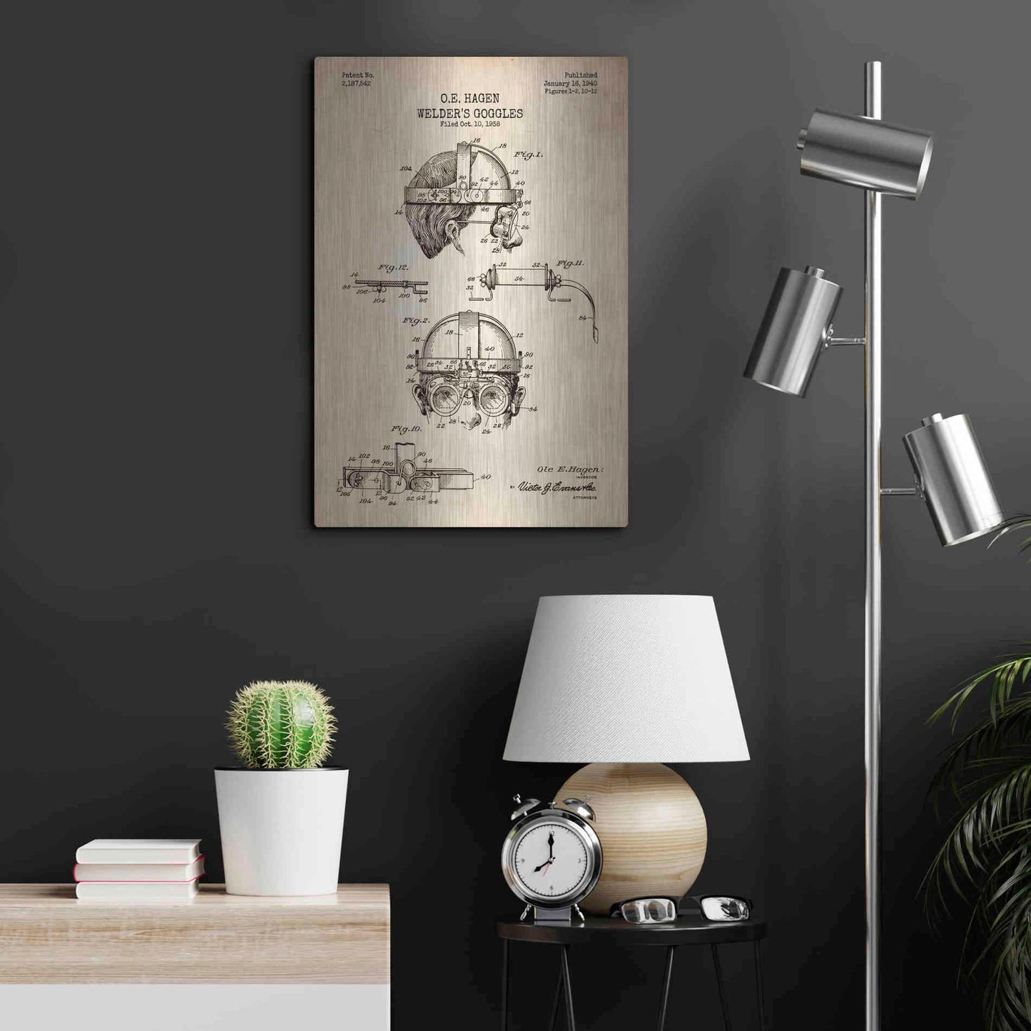 Luxe Metal Art 'Welding Goggles Blueprint Patent Parchment' Metal Wall Art,16x24