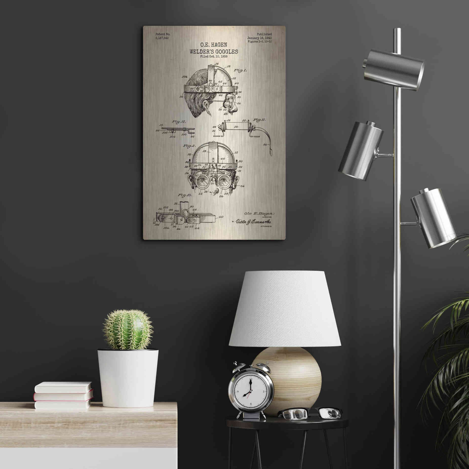 Luxe Metal Art 'Welding Goggles Blueprint Patent Parchment' Metal Wall Art,16x24
