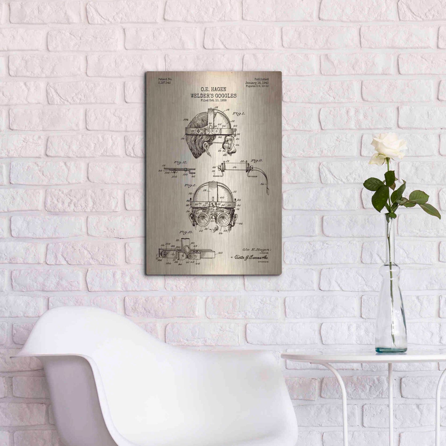 Luxe Metal Art 'Welding Goggles Blueprint Patent Parchment' Metal Wall Art,16x24