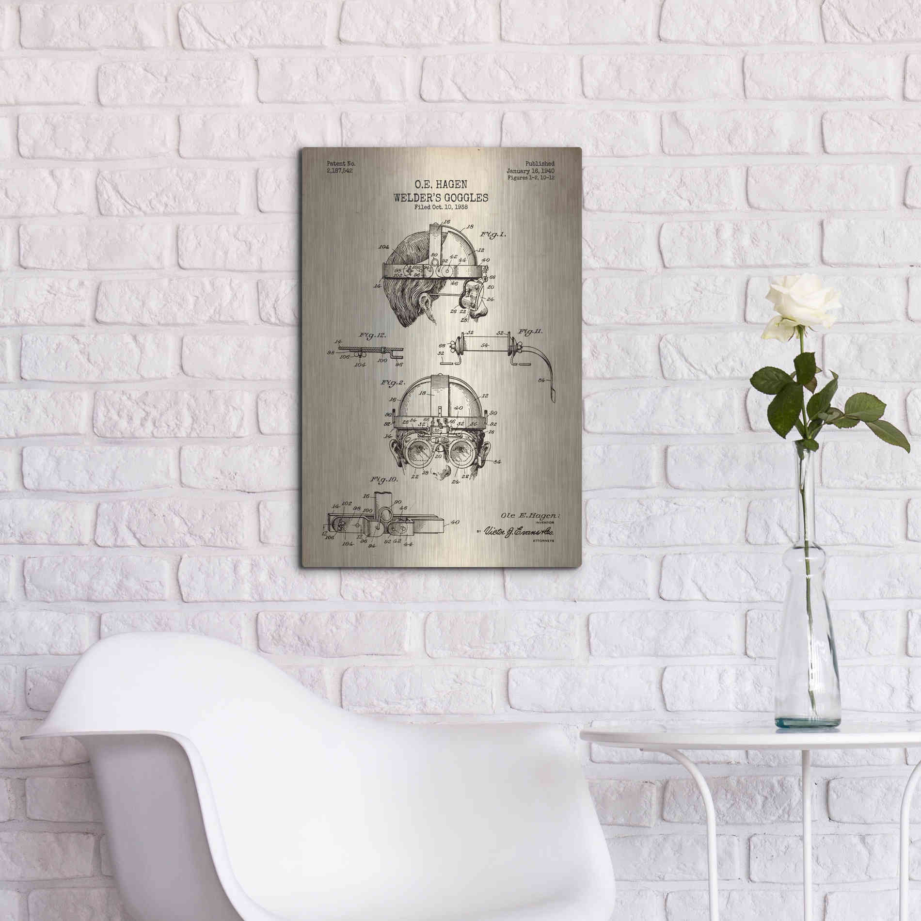 Luxe Metal Art 'Welding Goggles Blueprint Patent Parchment' Metal Wall Art,16x24