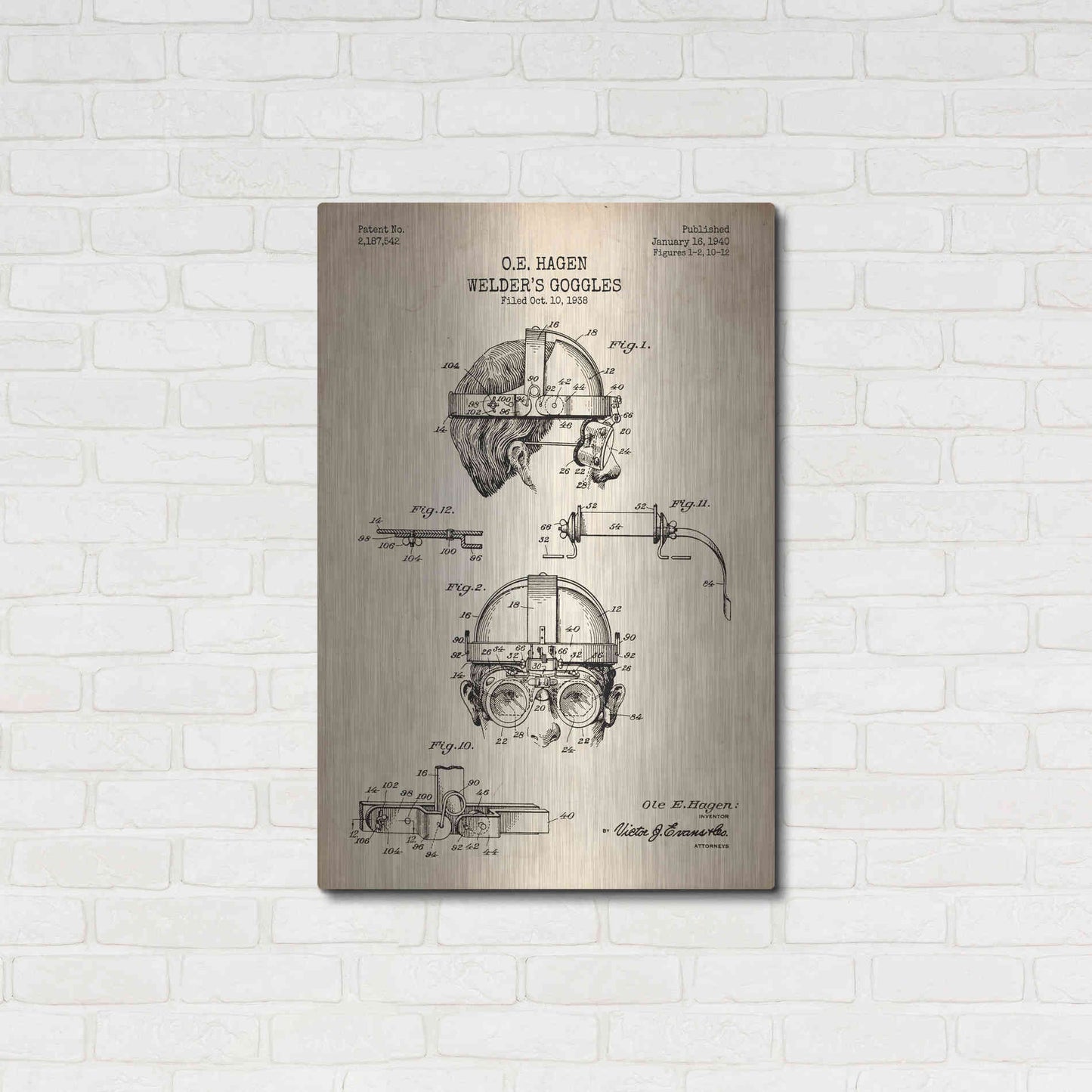 Luxe Metal Art 'Welding Goggles Blueprint Patent Parchment' Metal Wall Art,24x36