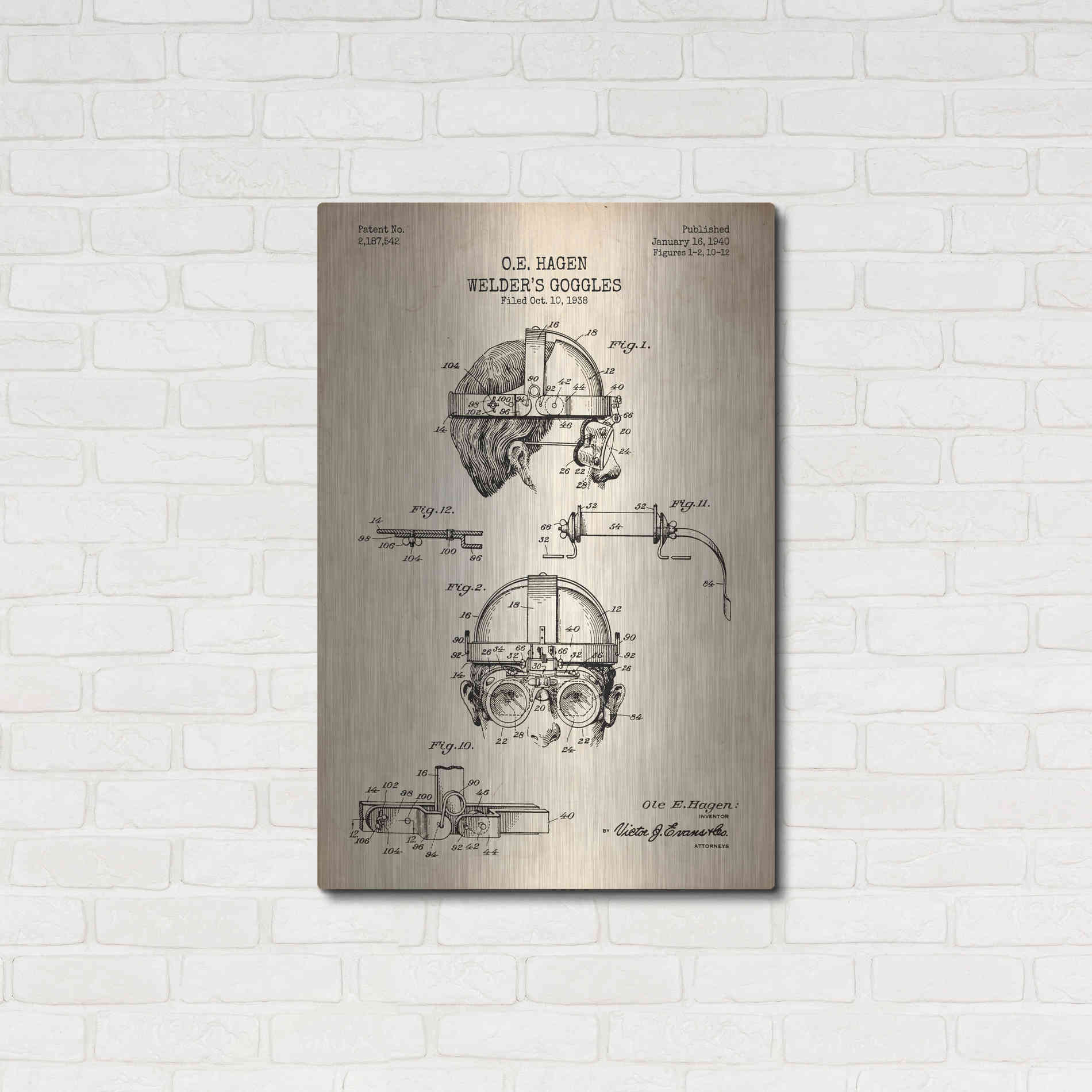 Luxe Metal Art 'Welding Goggles Blueprint Patent Parchment' Metal Wall Art,24x36