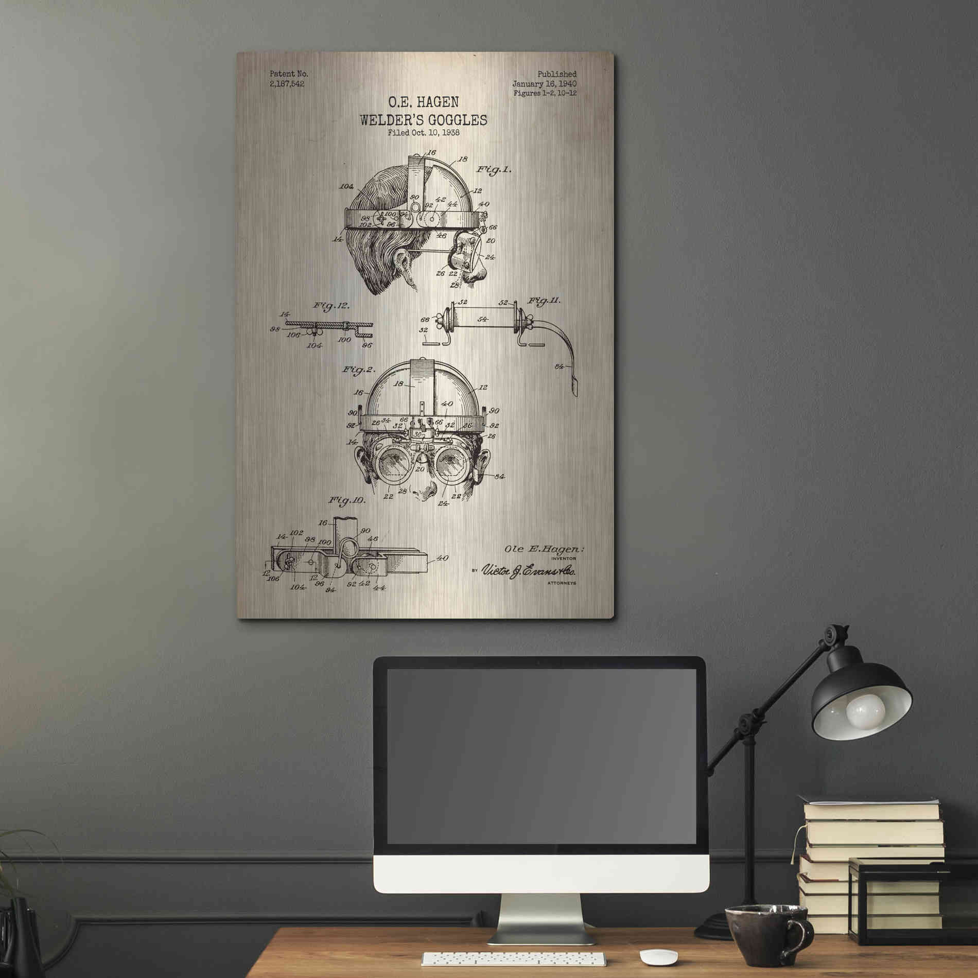 Luxe Metal Art 'Welding Goggles Blueprint Patent Parchment' Metal Wall Art,24x36