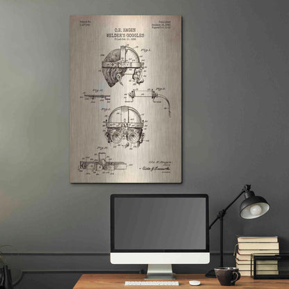 Luxe Metal Art 'Welding Goggles Blueprint Patent Parchment' Metal Wall Art,24x36