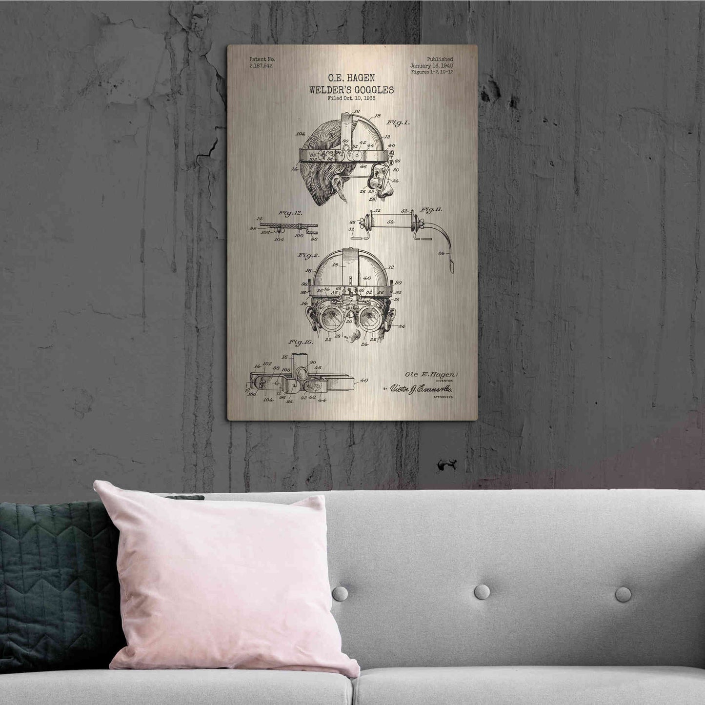 Luxe Metal Art 'Welding Goggles Blueprint Patent Parchment' Metal Wall Art,24x36
