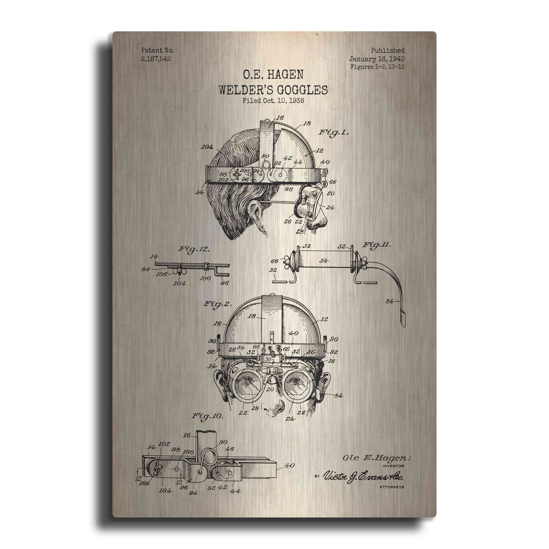 Luxe Metal Art 'Welding Goggles Blueprint Patent Parchment' Metal Wall Art