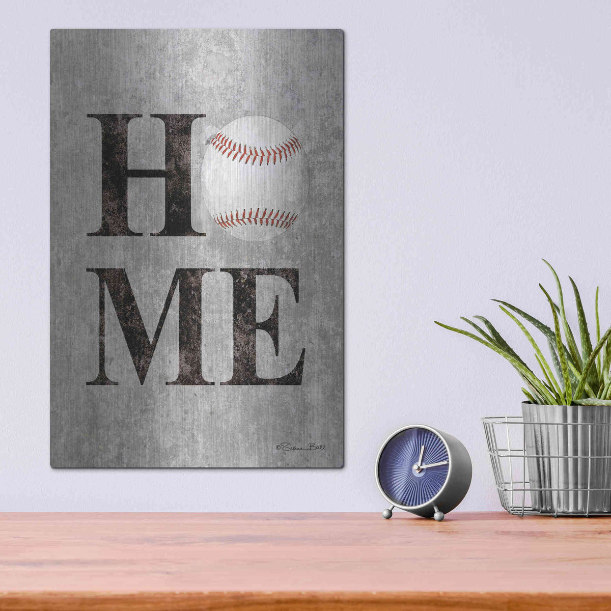 Luxe Metal Art 'Baseball HOME' by Susan Ball, Metal Wall Art,12x16