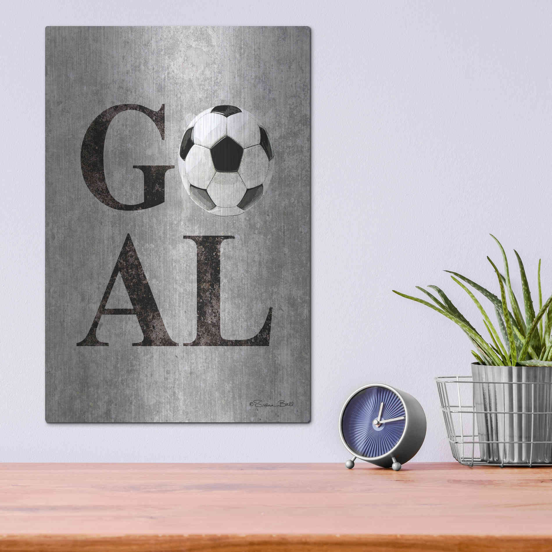 Luxe Metal Art 'Soccer GOAL' by Susan Ball, Metal Wall Art,12x16