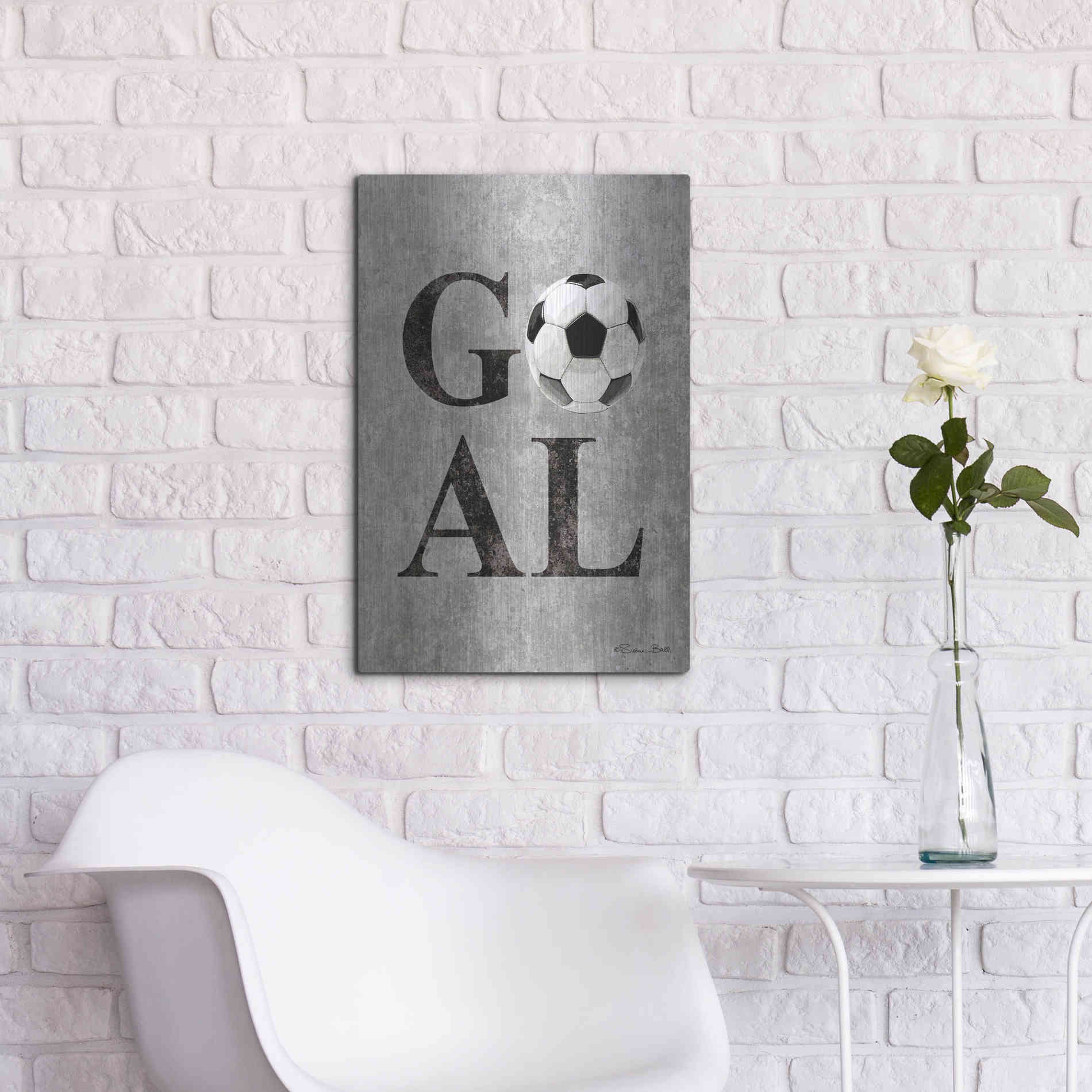 Luxe Metal Art 'Soccer GOAL' by Susan Ball, Metal Wall Art,16x24