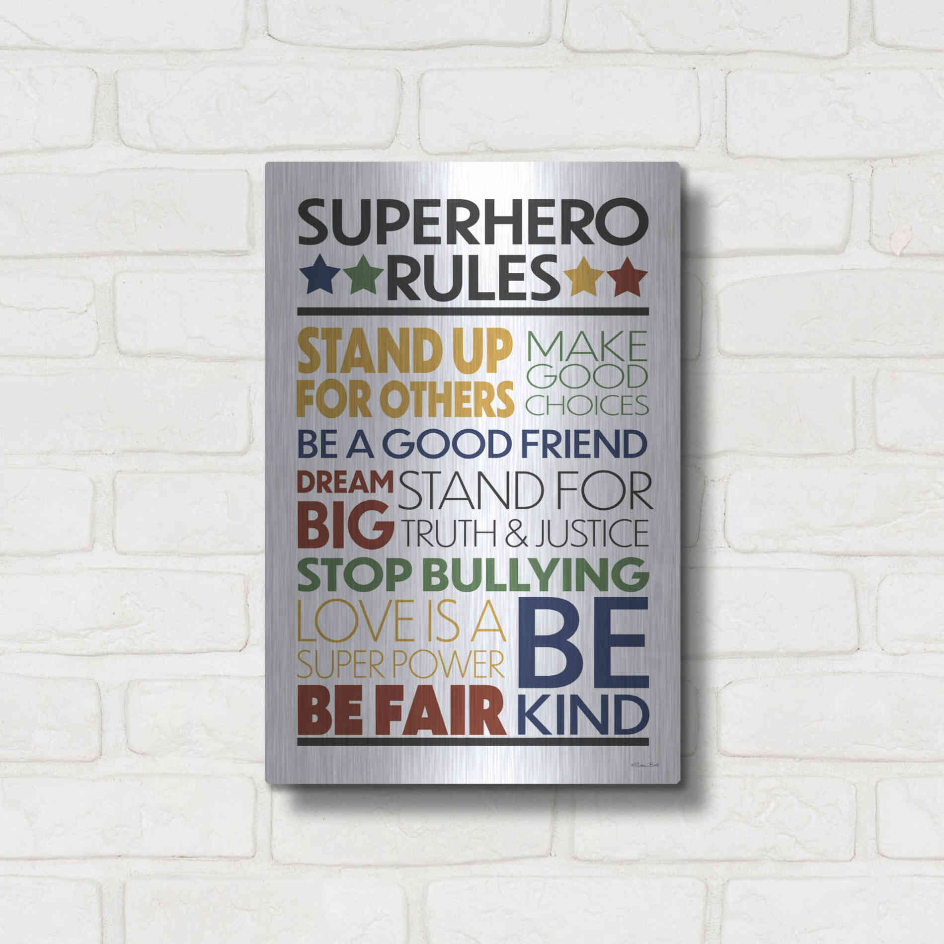 Luxe Metal Art 'Superhero Rules' by Susan Ball, Metal Wall Art,12x16