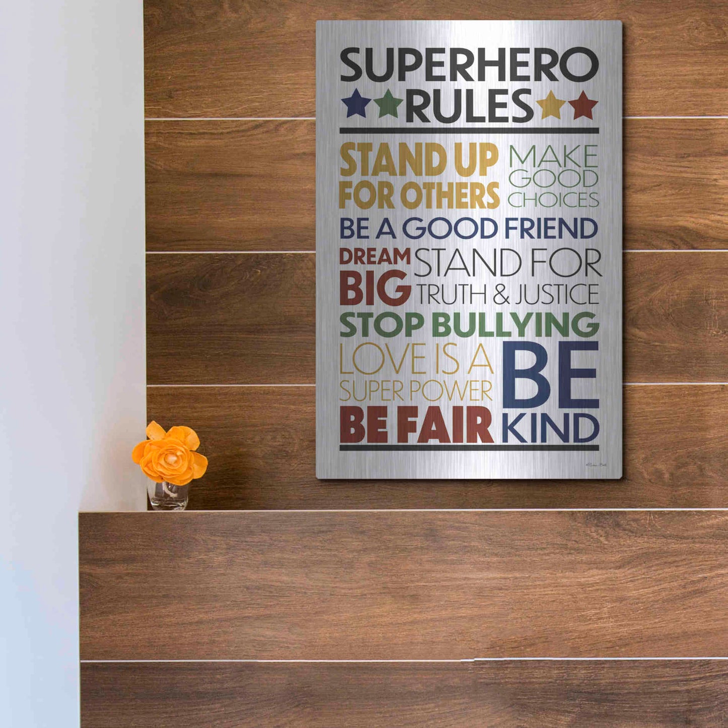 Luxe Metal Art 'Superhero Rules' by Susan Ball, Metal Wall Art,12x16