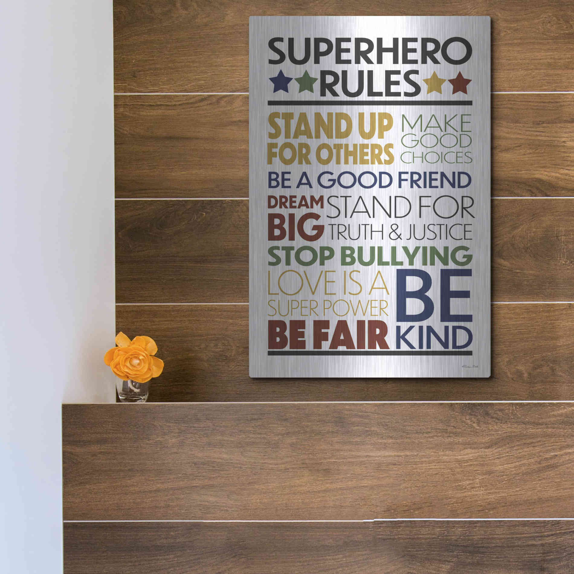 Luxe Metal Art 'Superhero Rules' by Susan Ball, Metal Wall Art,12x16