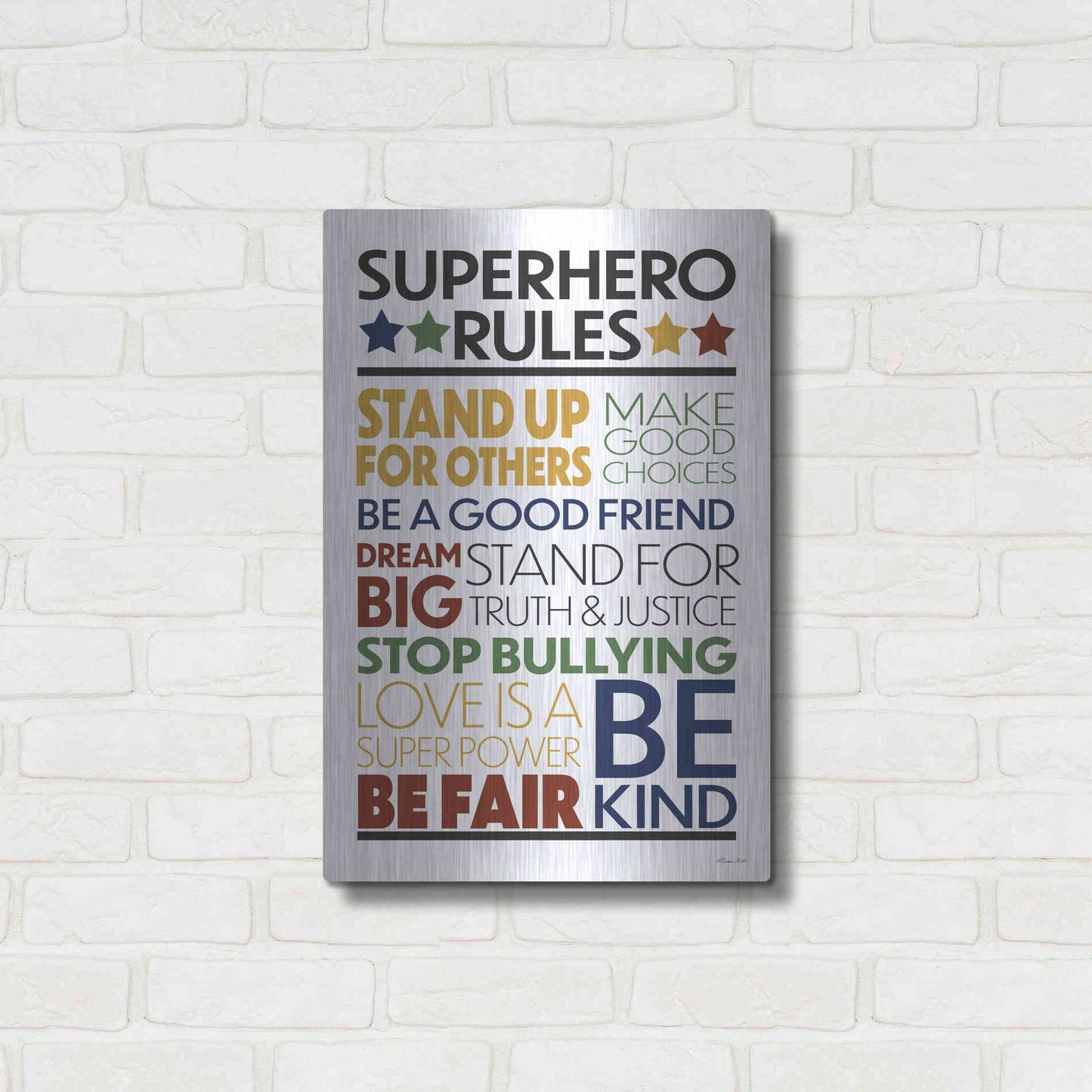 Luxe Metal Art 'Superhero Rules' by Susan Ball, Metal Wall Art,16x24