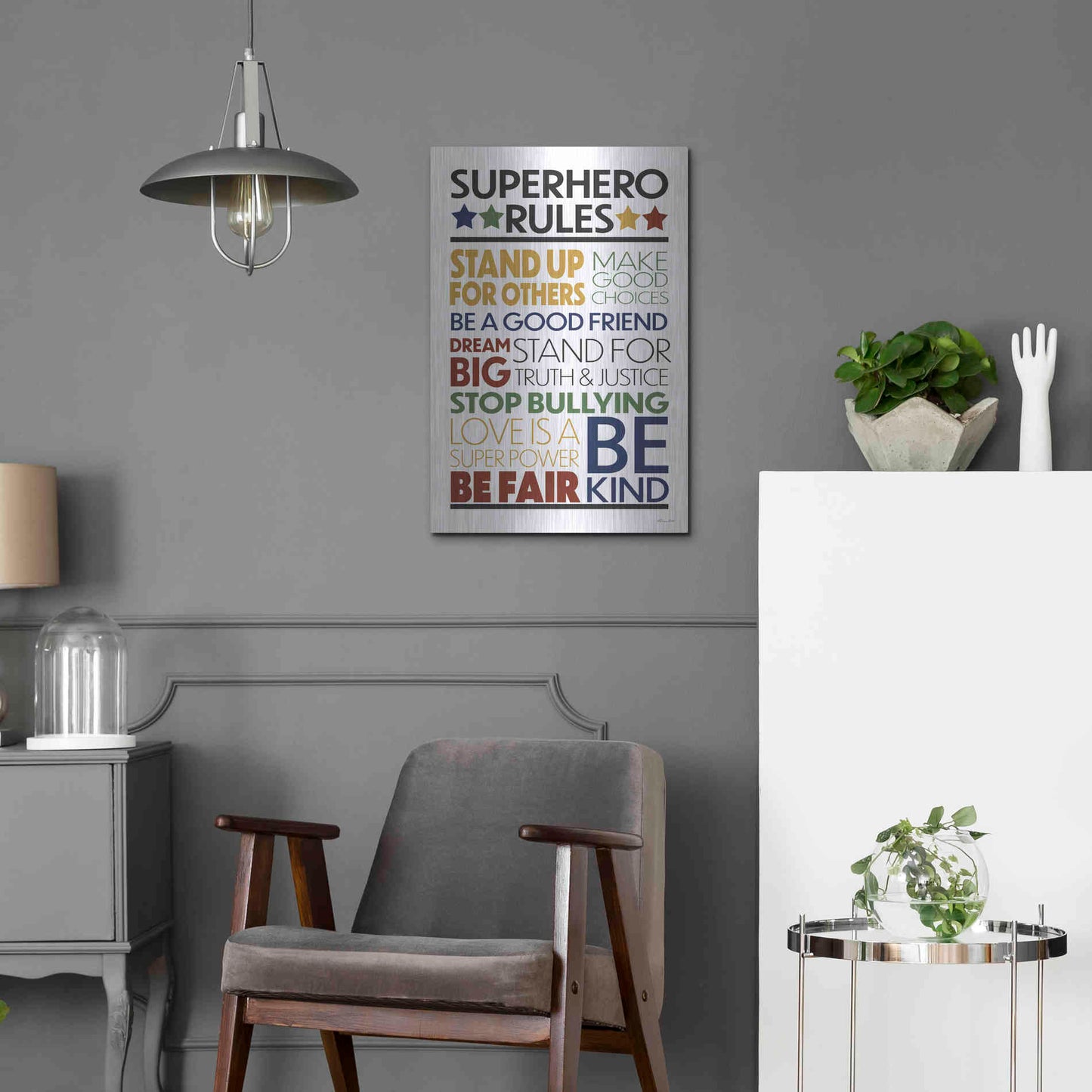 Luxe Metal Art 'Superhero Rules' by Susan Ball, Metal Wall Art,16x24