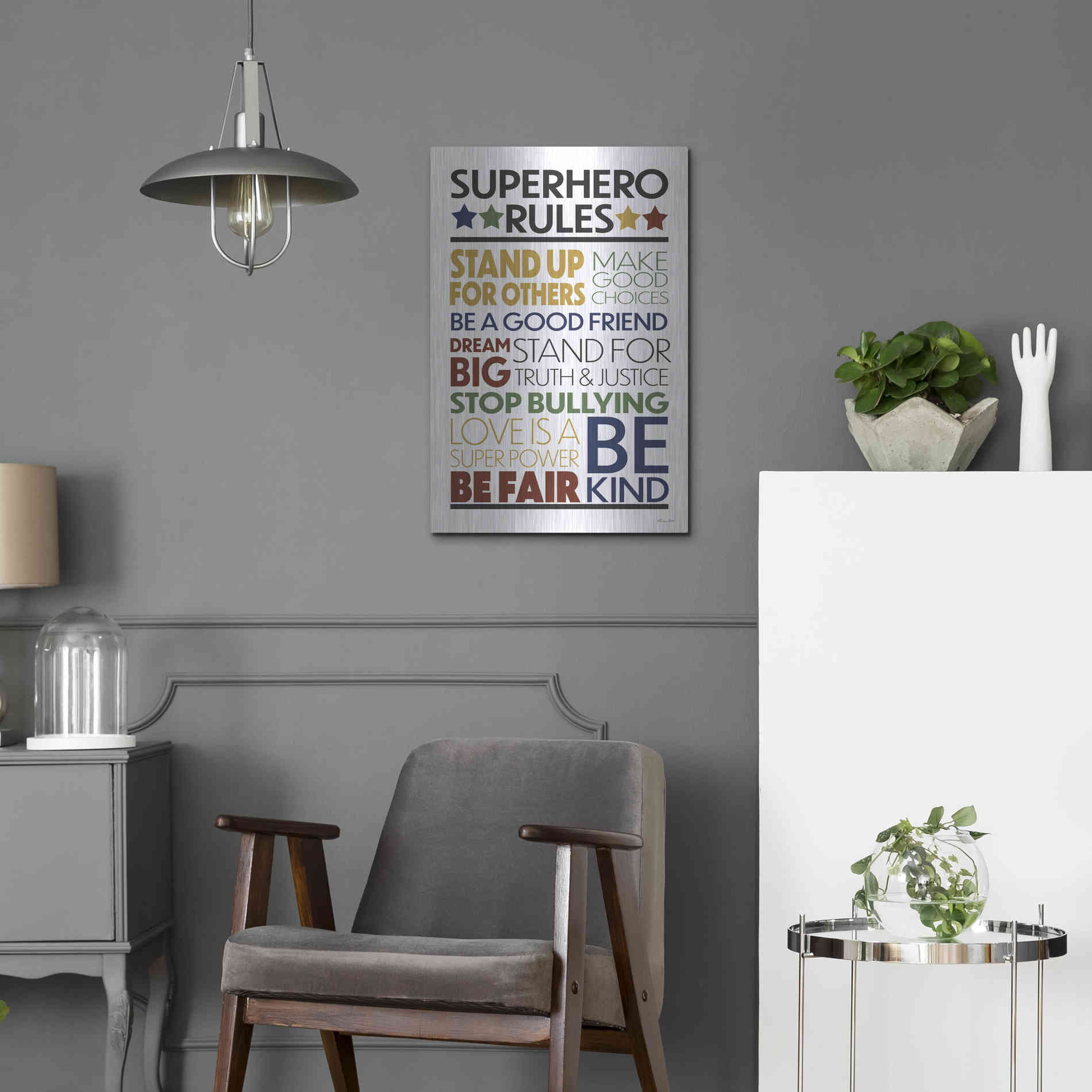 Luxe Metal Art 'Superhero Rules' by Susan Ball, Metal Wall Art,16x24
