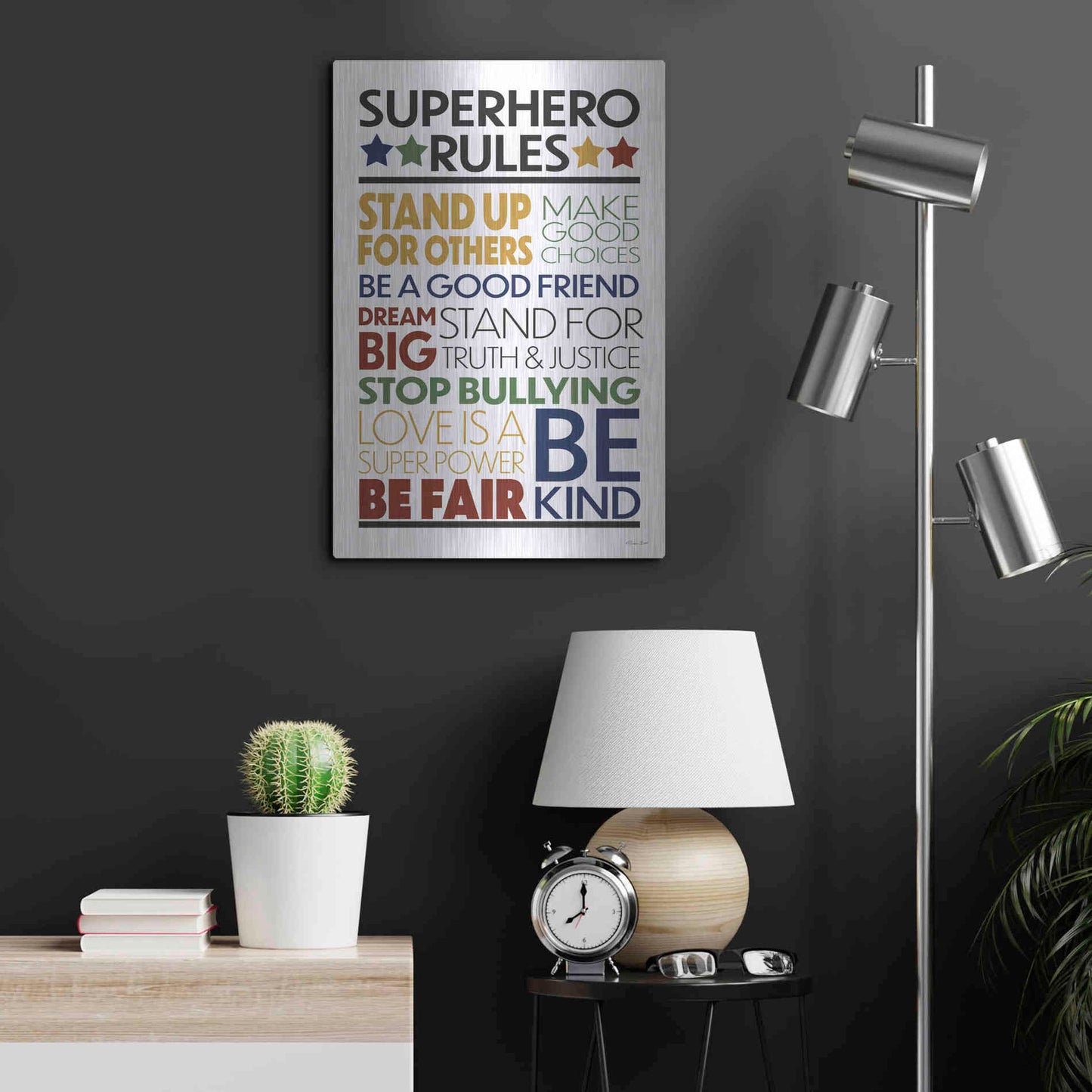 Luxe Metal Art 'Superhero Rules' by Susan Ball, Metal Wall Art,16x24