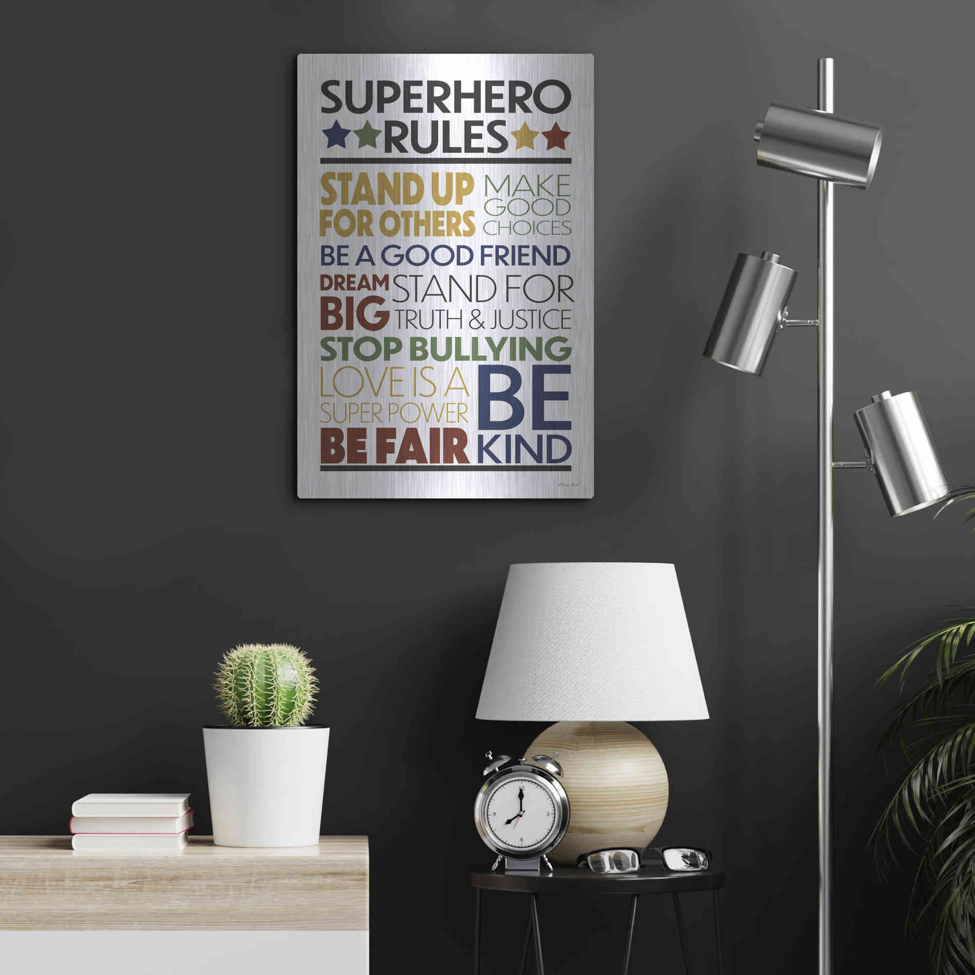 Luxe Metal Art 'Superhero Rules' by Susan Ball, Metal Wall Art,16x24