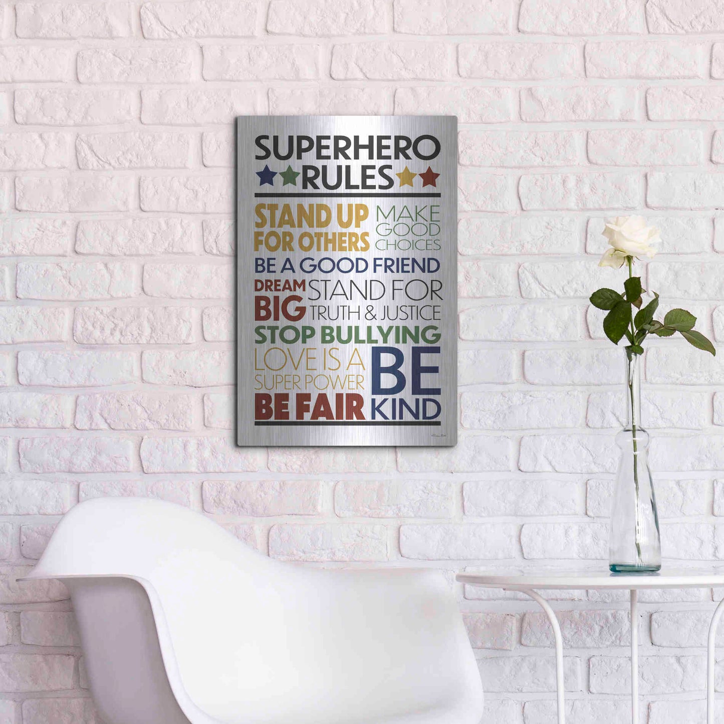 Luxe Metal Art 'Superhero Rules' by Susan Ball, Metal Wall Art,16x24