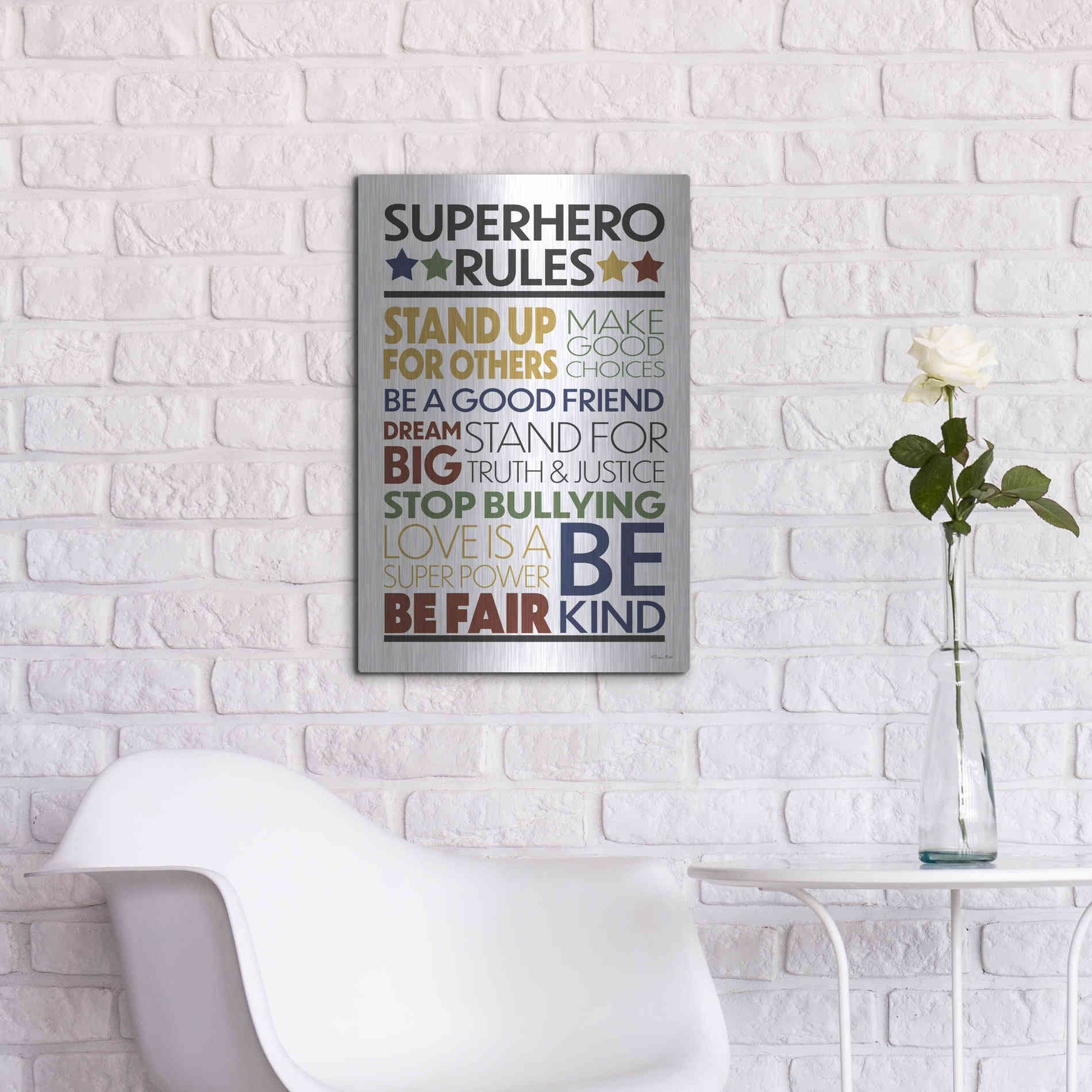 Luxe Metal Art 'Superhero Rules' by Susan Ball, Metal Wall Art,16x24