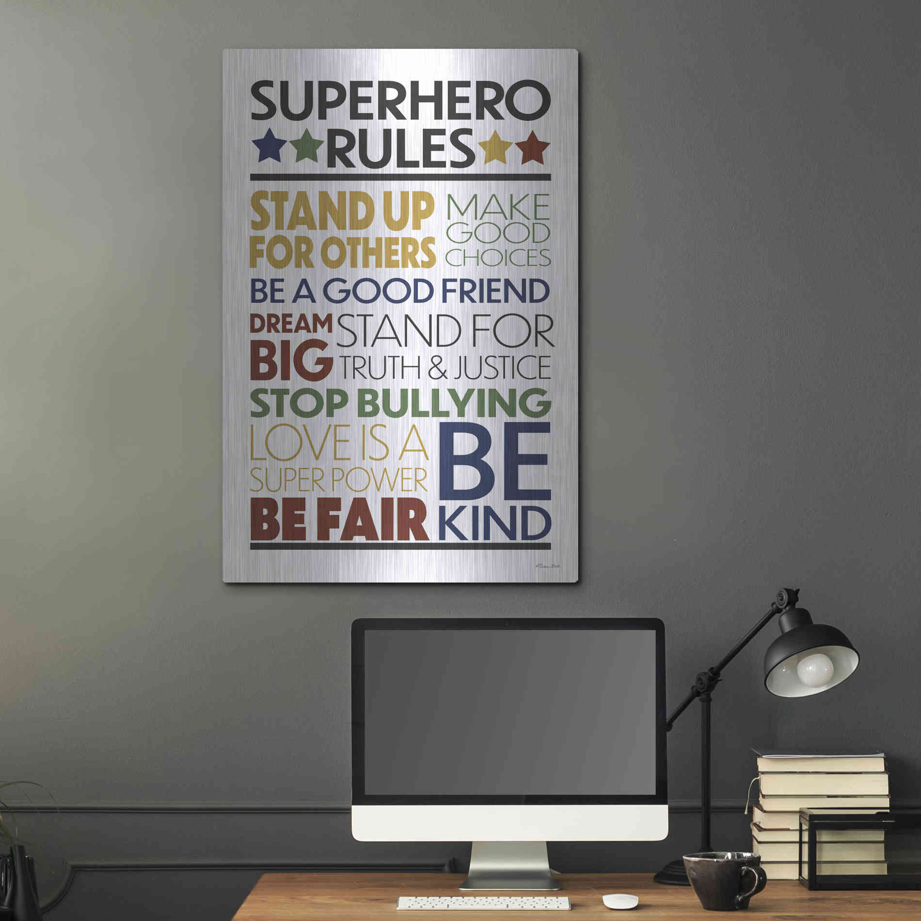 Luxe Metal Art 'Superhero Rules' by Susan Ball, Metal Wall Art,24x36