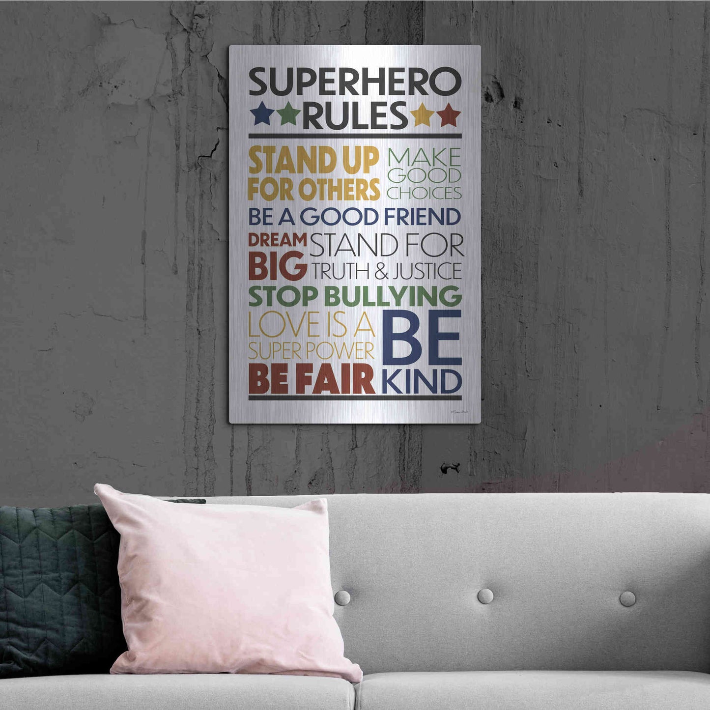 Luxe Metal Art 'Superhero Rules' by Susan Ball, Metal Wall Art,24x36