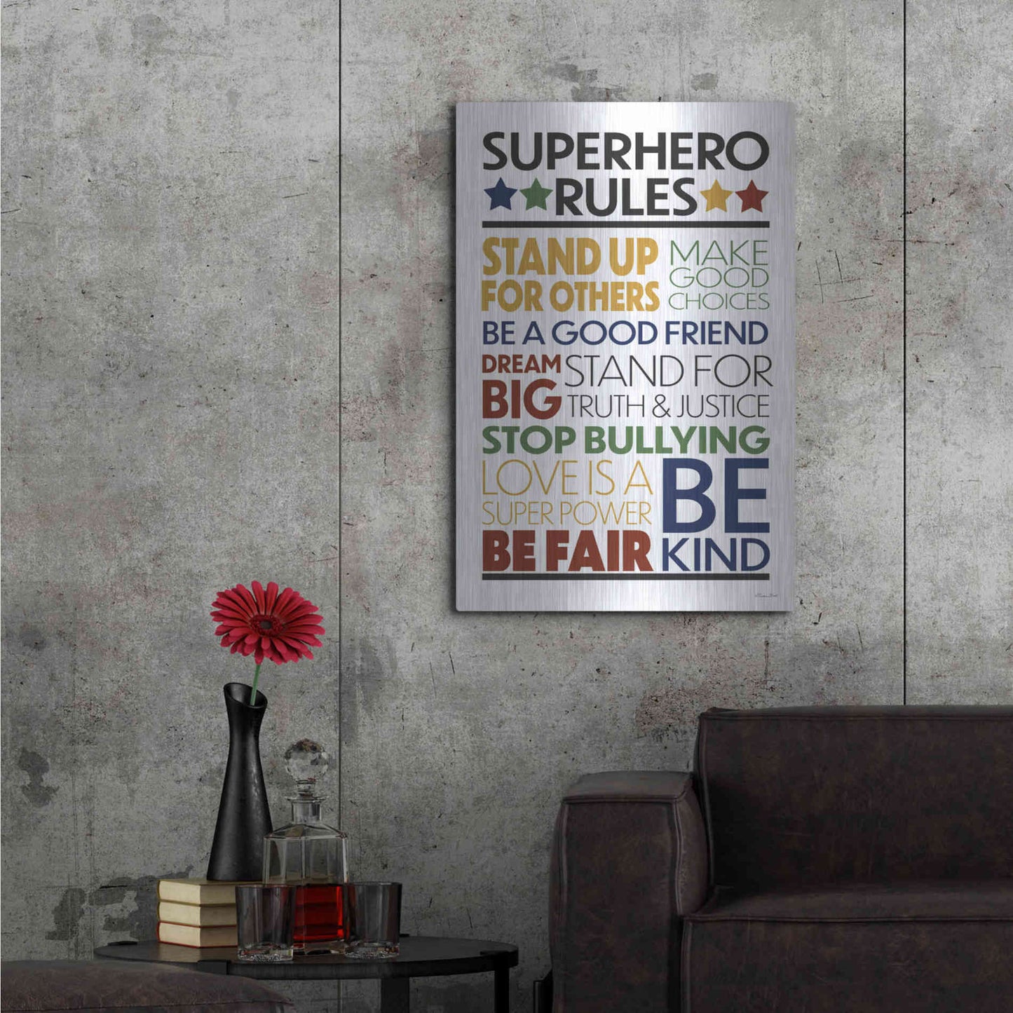 Luxe Metal Art 'Superhero Rules' by Susan Ball, Metal Wall Art,24x36