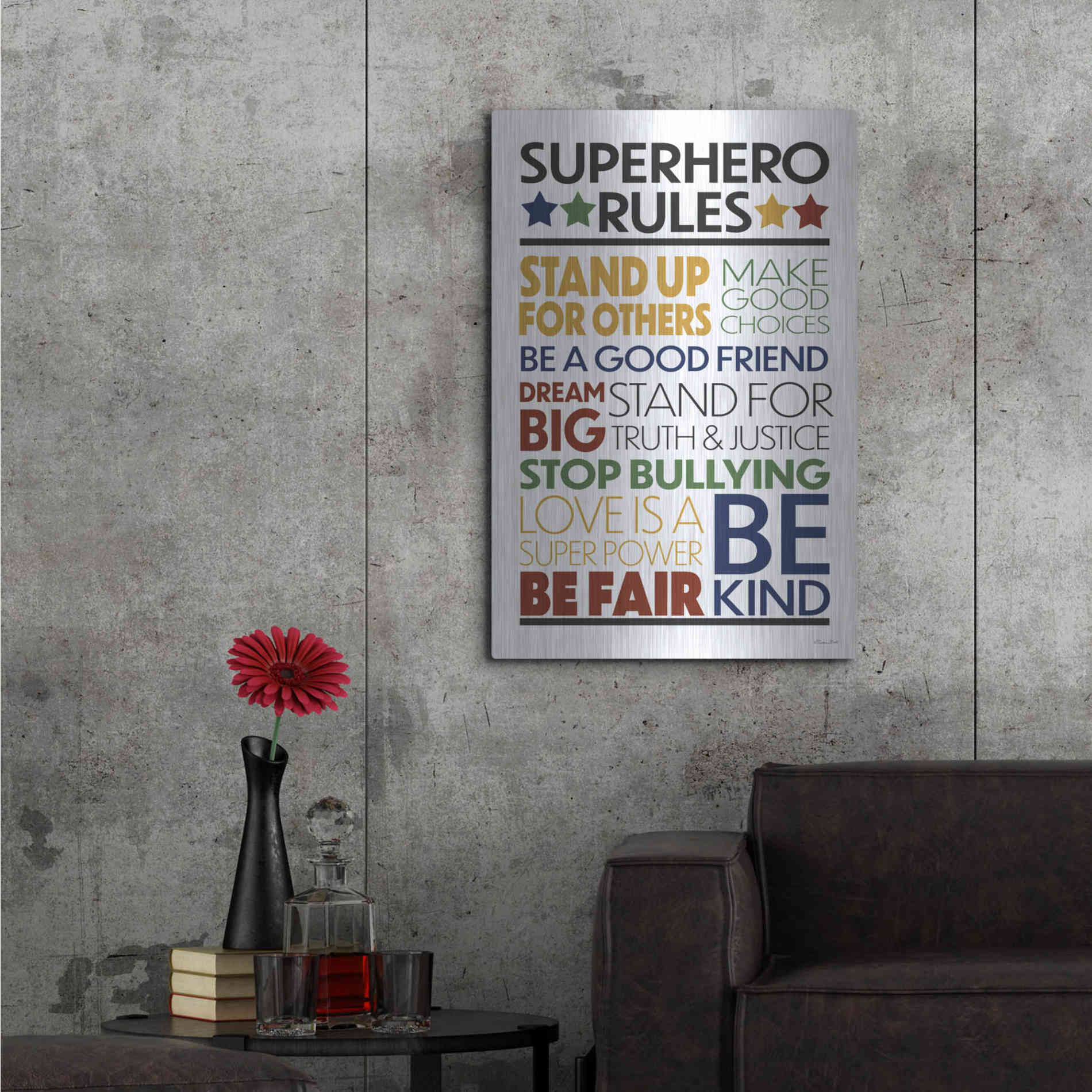 Luxe Metal Art 'Superhero Rules' by Susan Ball, Metal Wall Art,24x36