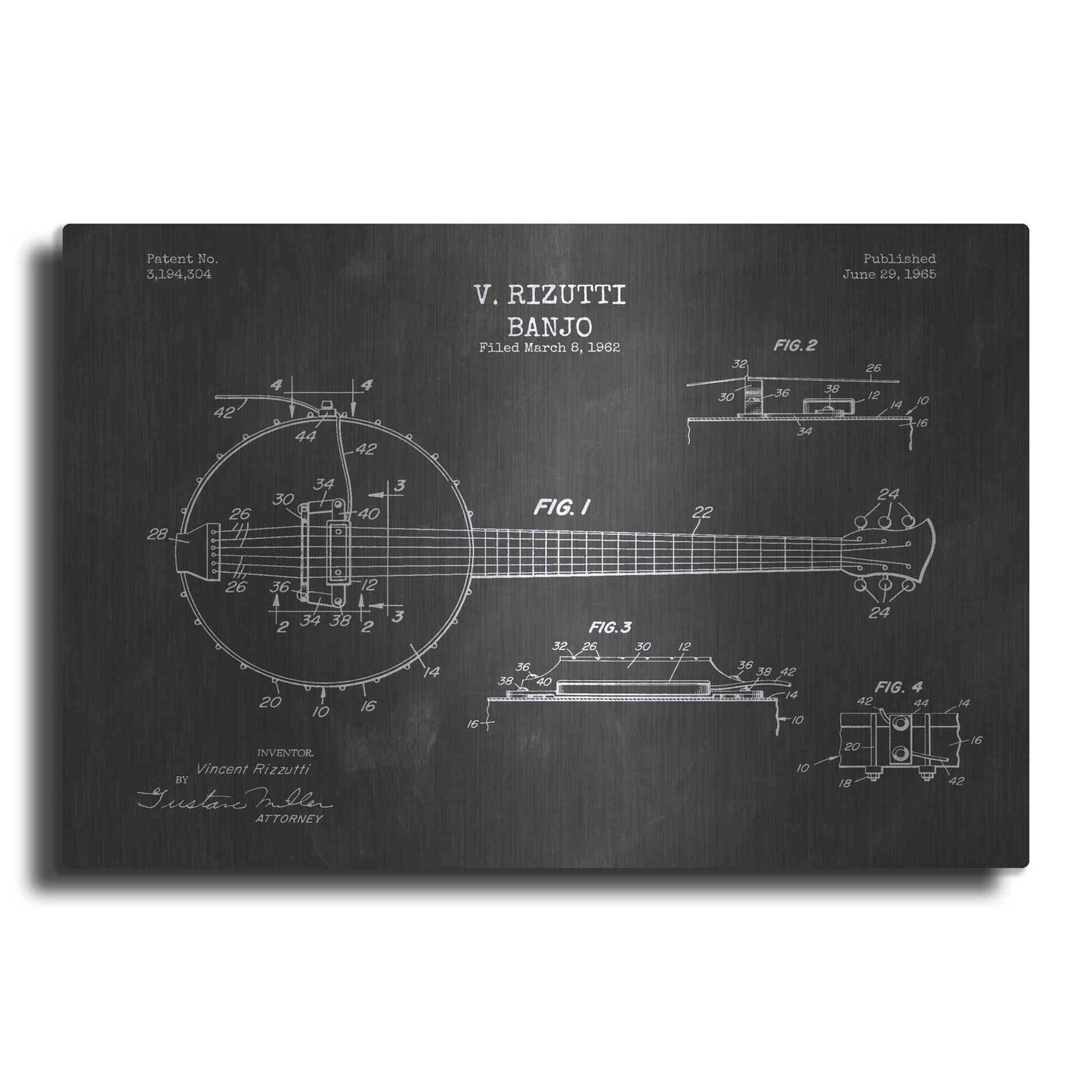 Luxe Metal Art 'Banjo Blueprint Patent Chalkboard' Metal Wall Art