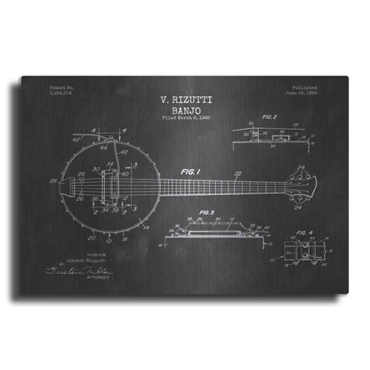 Luxe Metal Art 'Banjo Blueprint Patent Chalkboard' Metal Wall Art