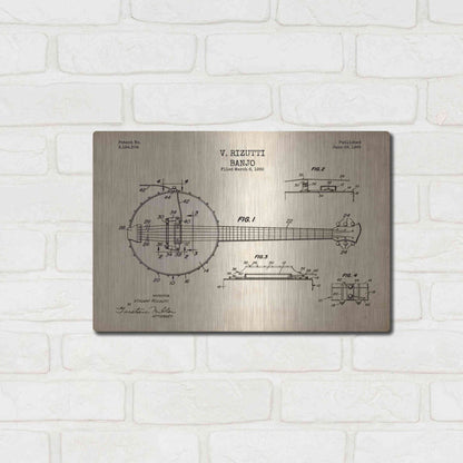 Luxe Metal Art 'Banjo Blueprint Patent Parchment' Metal Wall Art,16x12