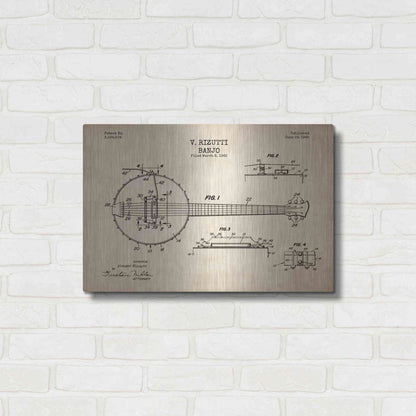 Luxe Metal Art 'Banjo Blueprint Patent Parchment' Metal Wall Art,24x16