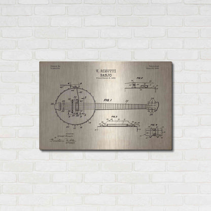 Luxe Metal Art 'Banjo Blueprint Patent Parchment' Metal Wall Art,36x24
