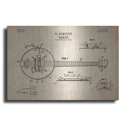 Luxe Metal Art 'Banjo Blueprint Patent Parchment' Metal Wall Art