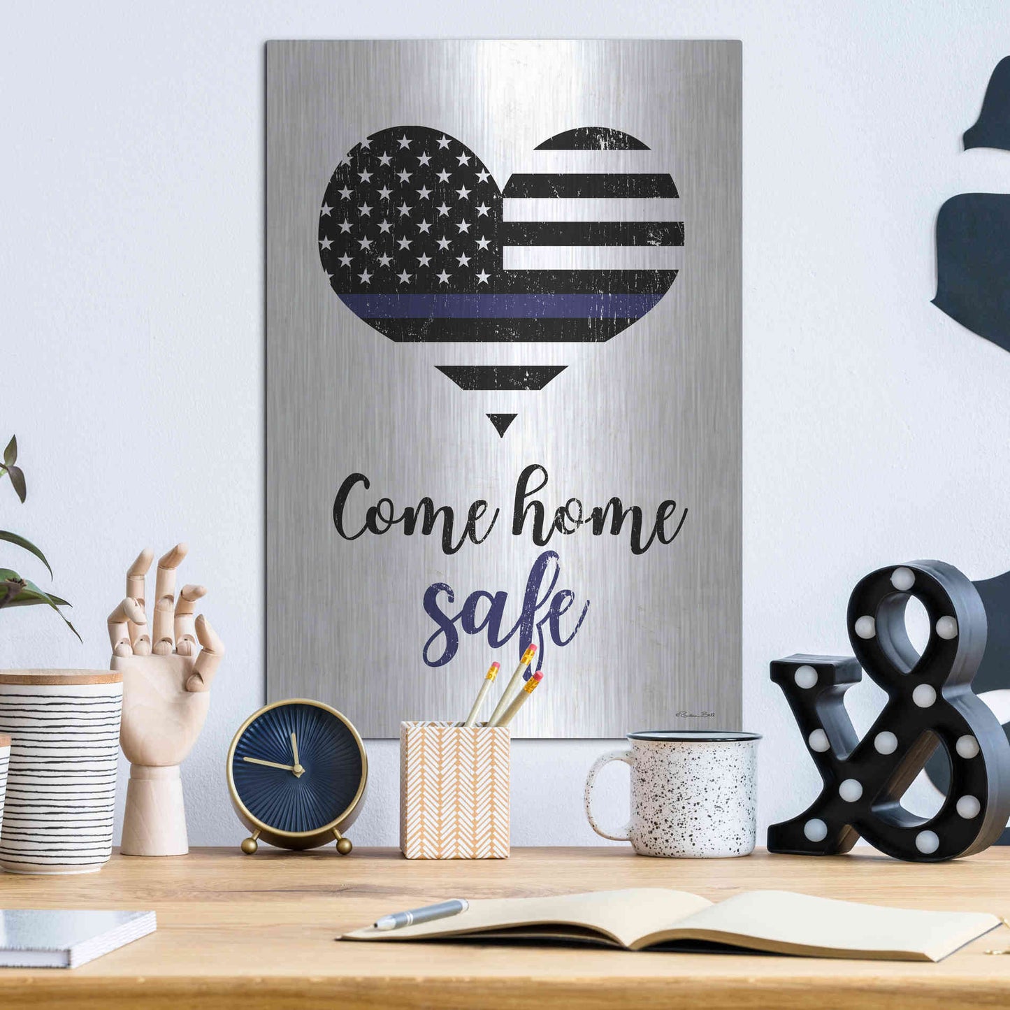 Luxe Metal Art 'Come Home Safe' by Susan Ball, Metal Wall Art,12x16