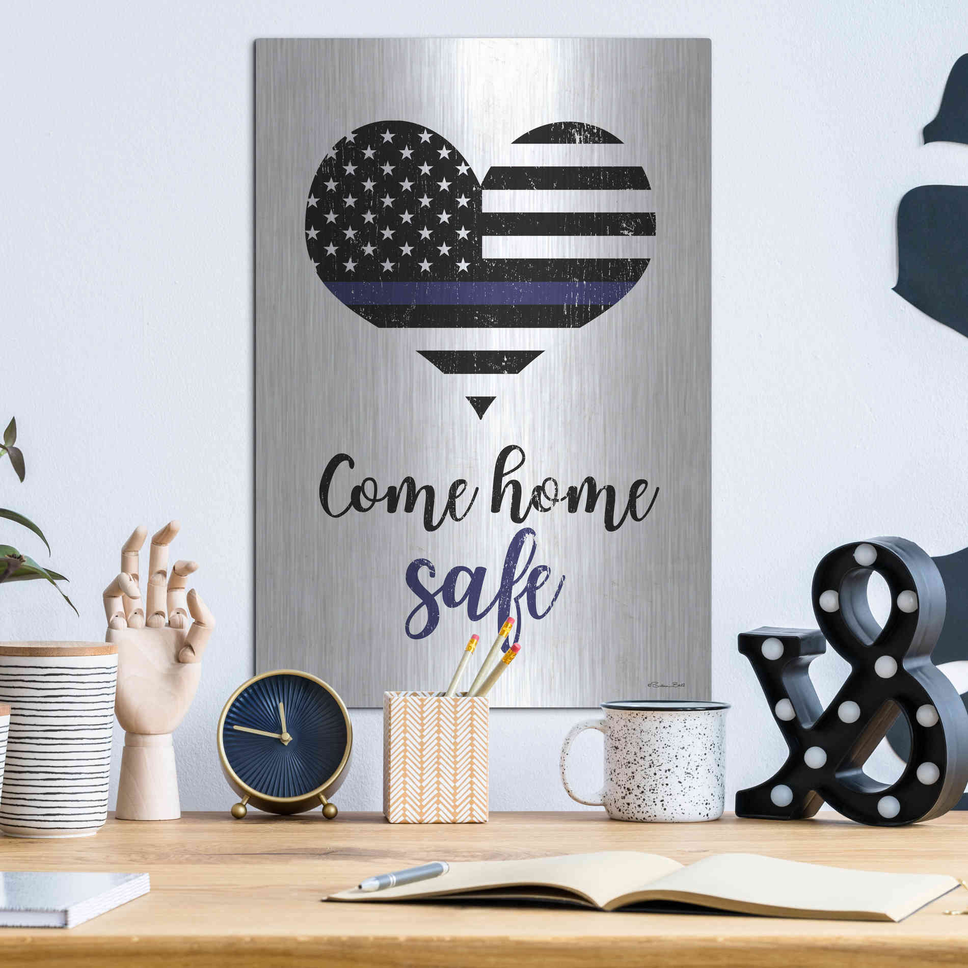 Luxe Metal Art 'Come Home Safe' by Susan Ball, Metal Wall Art,12x16