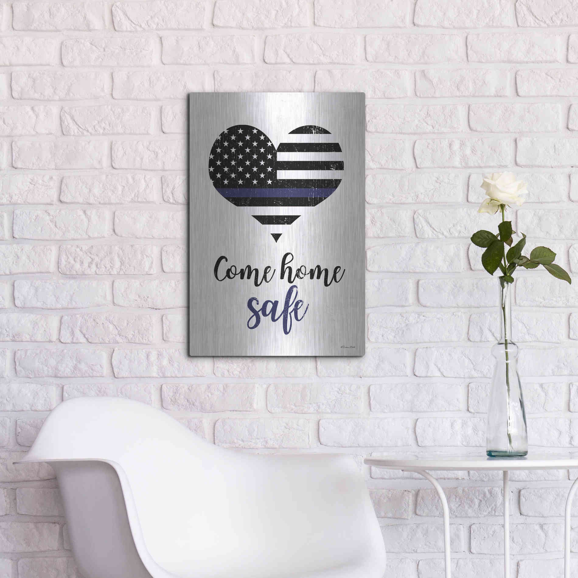 Luxe Metal Art 'Come Home Safe' by Susan Ball, Metal Wall Art,16x24