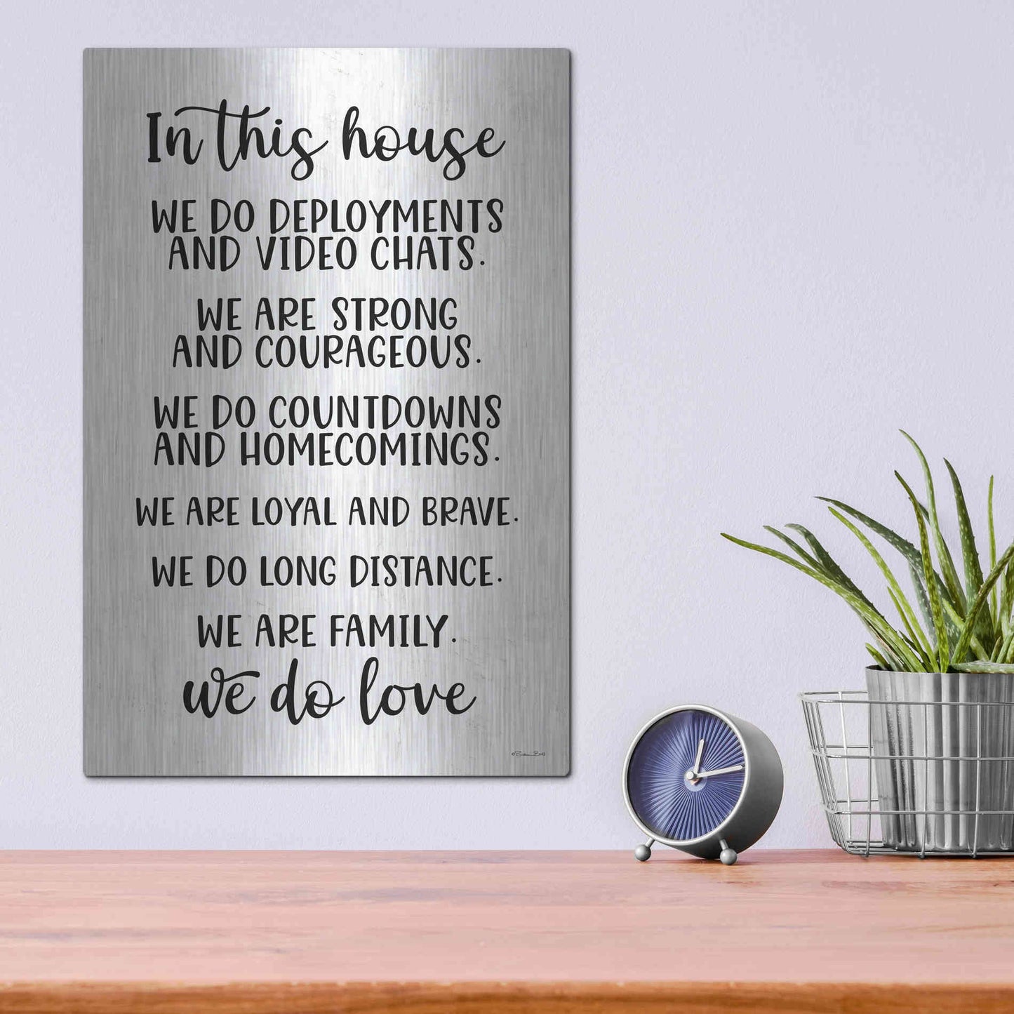 Luxe Metal Art 'In This House Military' by Susan Ball, Metal Wall Art,12x16