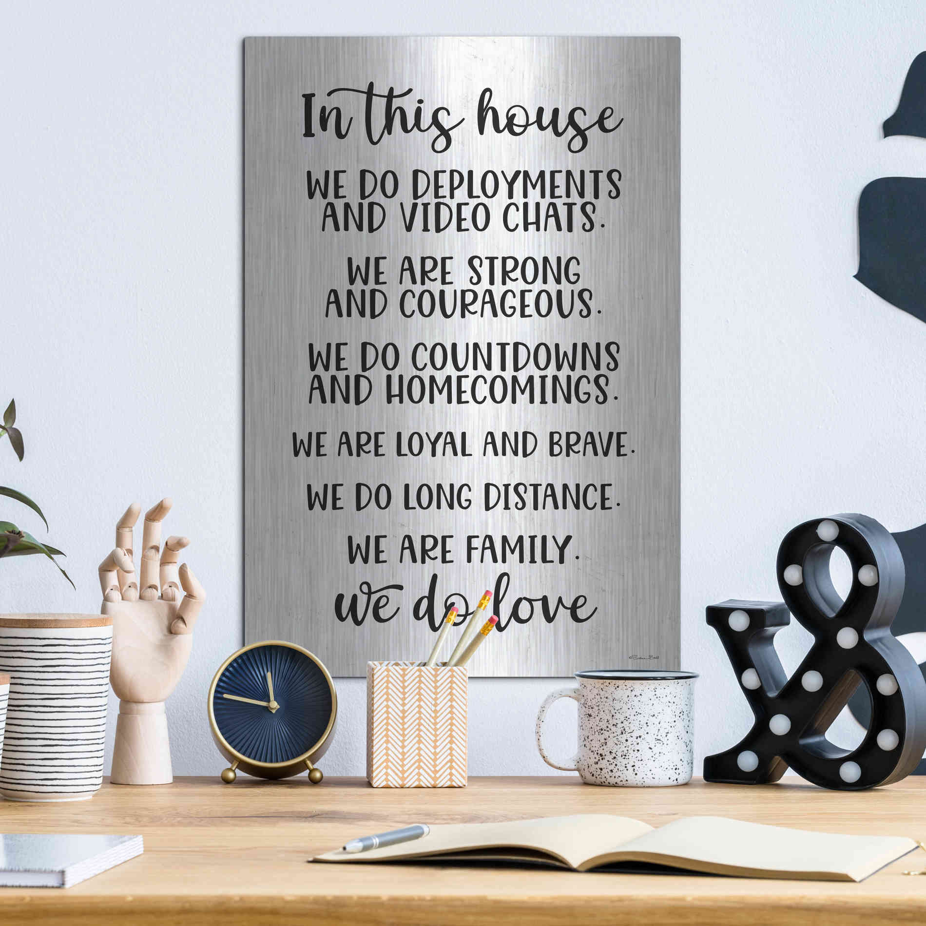 Luxe Metal Art 'In This House Military' by Susan Ball, Metal Wall Art,12x16