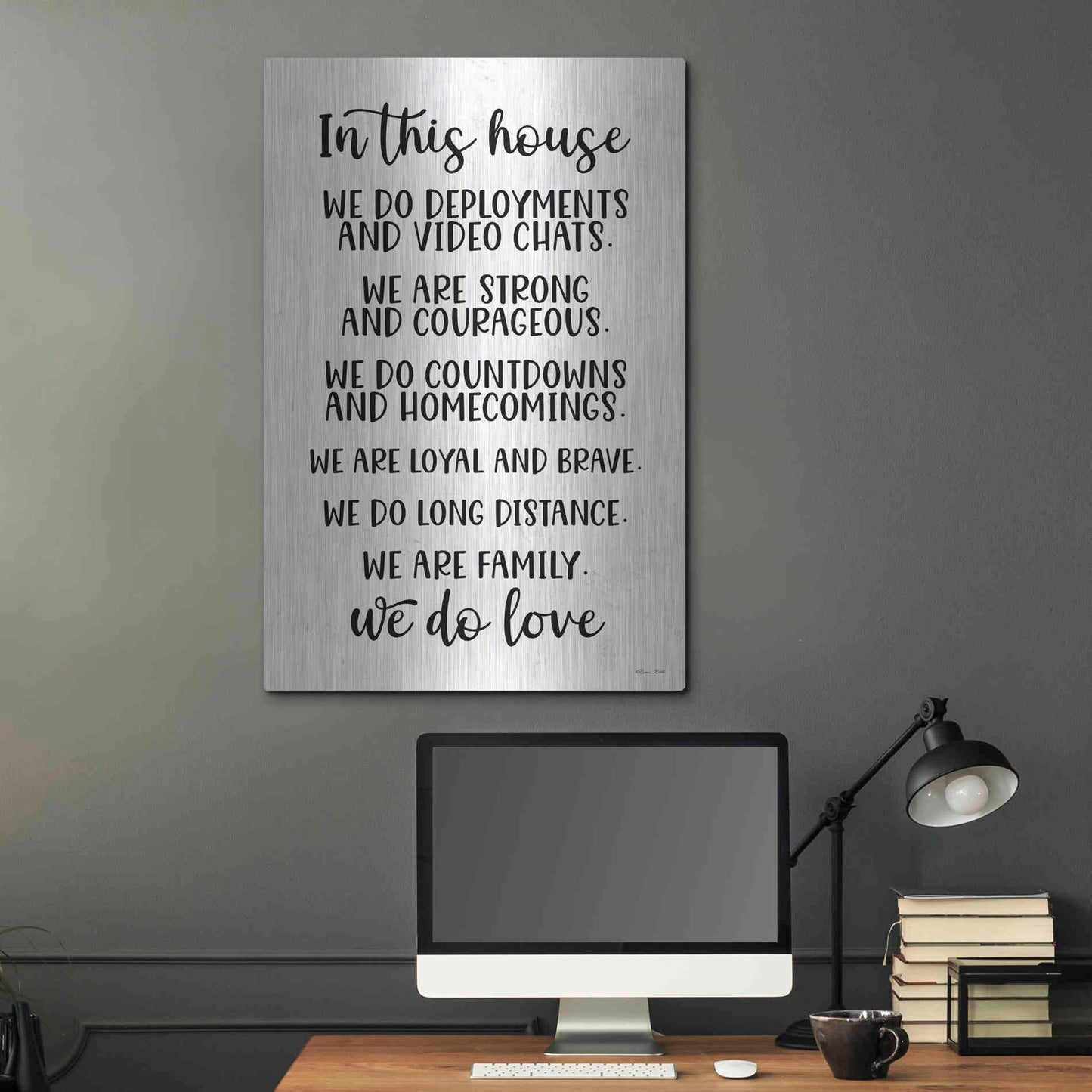 Luxe Metal Art 'In This House Military' by Susan Ball, Metal Wall Art,24x36
