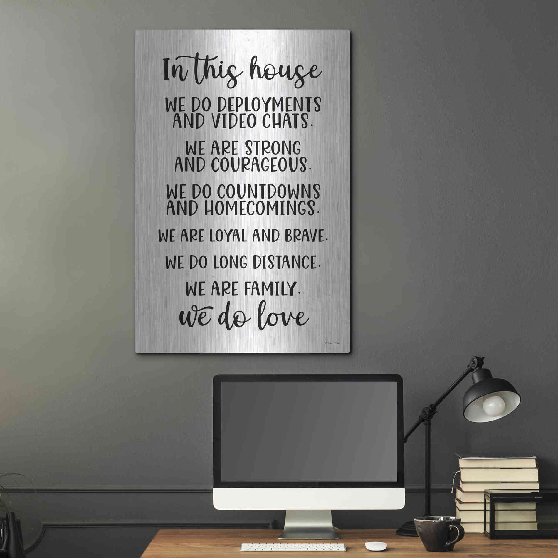 Luxe Metal Art 'In This House Military' by Susan Ball, Metal Wall Art,24x36