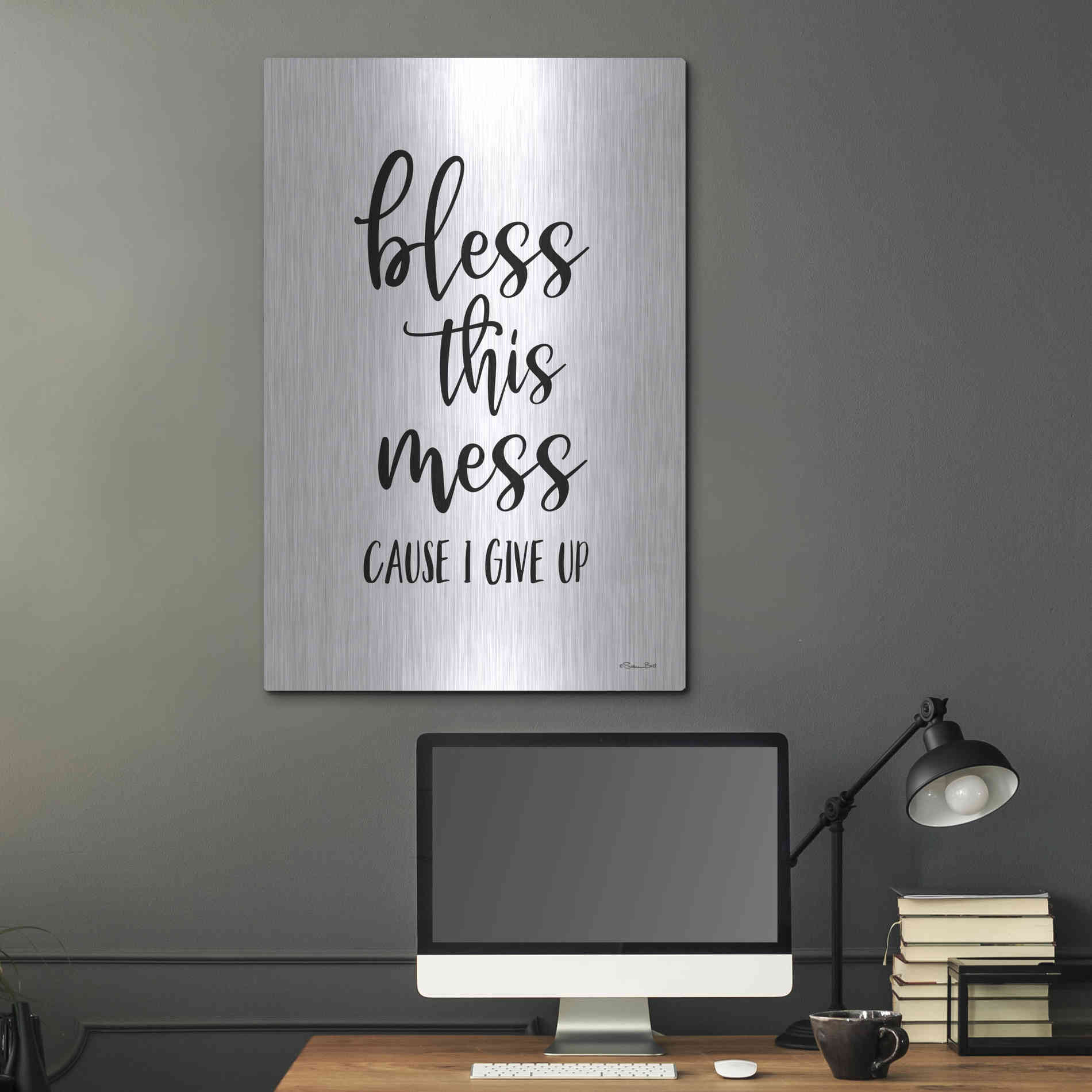 Luxe Metal Art 'Bless This Mess' by Susan Ball, Metal Wall Art,24x36